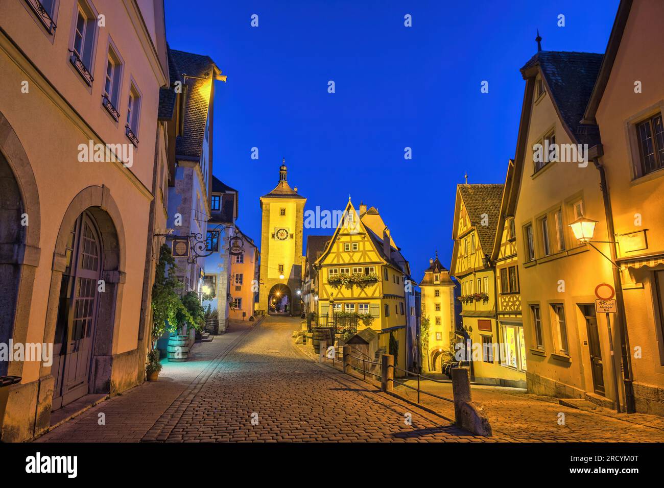 Rothenburg ob der Tauber Deutschland, nächtliche Skyline am Plonlein die Stadt an der Romantischen Straße Deutschlands Stockfoto