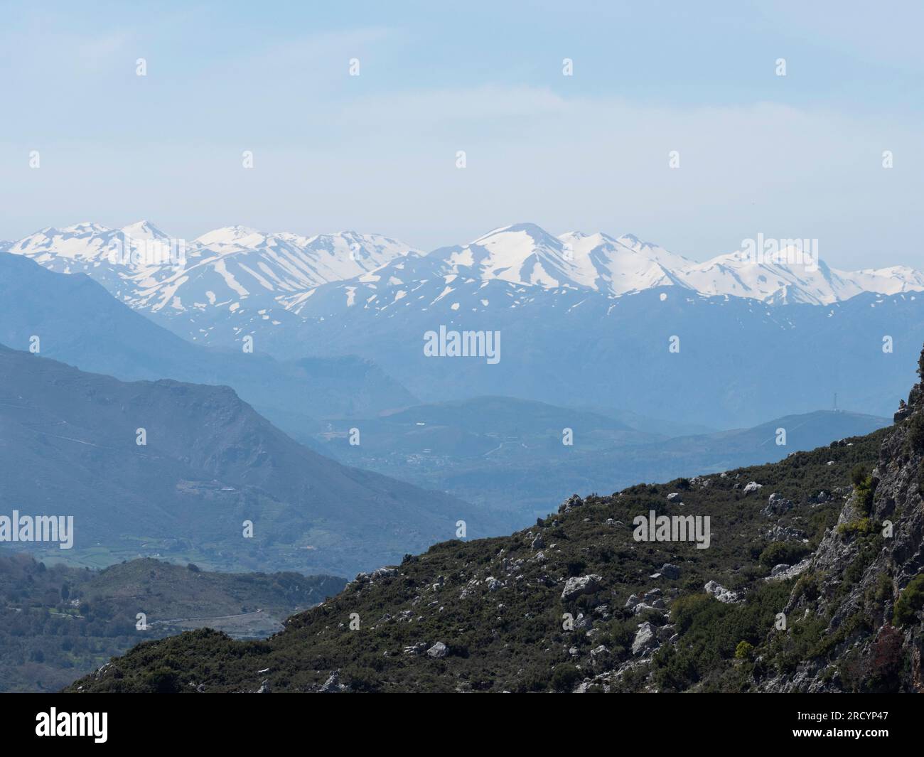 Landschaft mit White Mountain Range in der Nähe von Chania, West Kreta Stockfoto