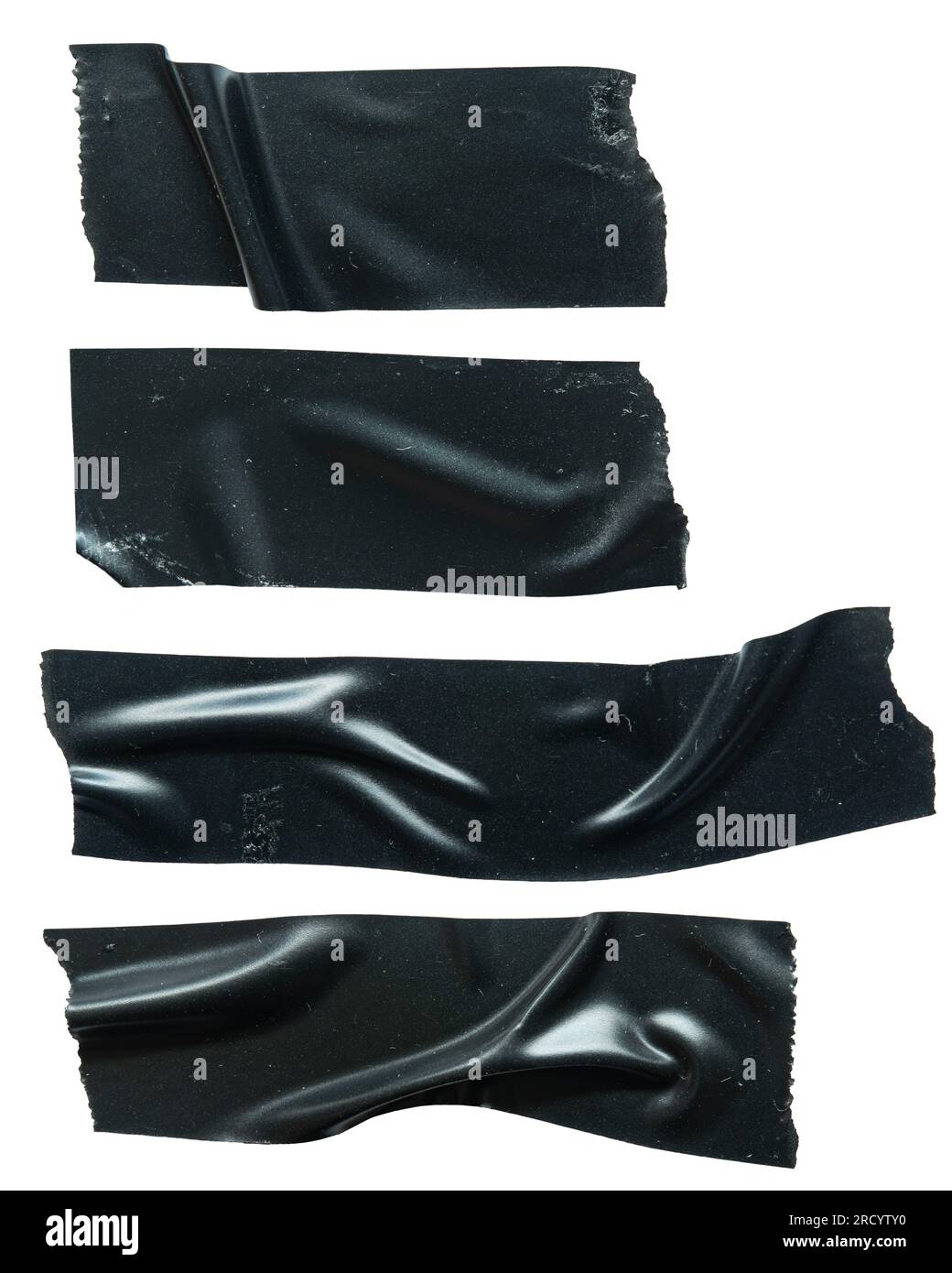 Unordentliches schwarzes Isolierband in verschiedenen Längen auf weißem Hintergrund mit Beschneidungspfad Stockfoto