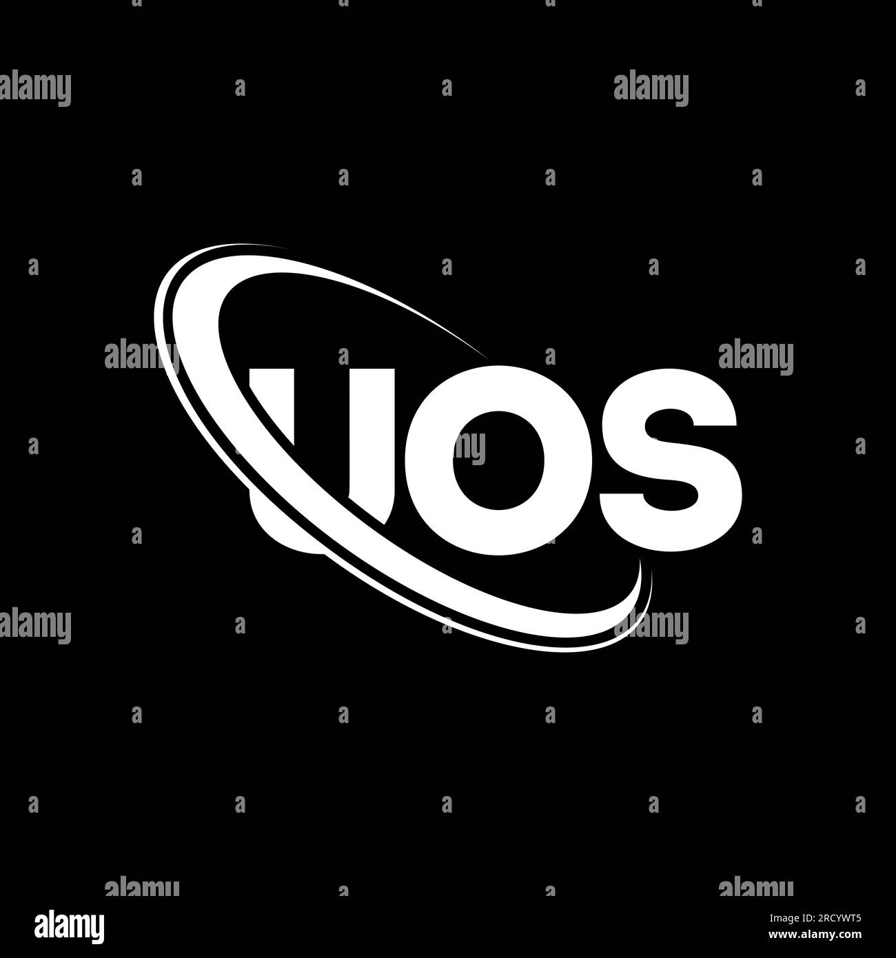UOS-Logo. UOS-Buchstabe. Logo mit UOS-Buchstaben. Initialen UOS-Logo, verbunden mit einem Kreis und einem Monogramm-Logo in Großbuchstaben. UOS-Typografie für Technologie, Geschäfte Stock Vektor