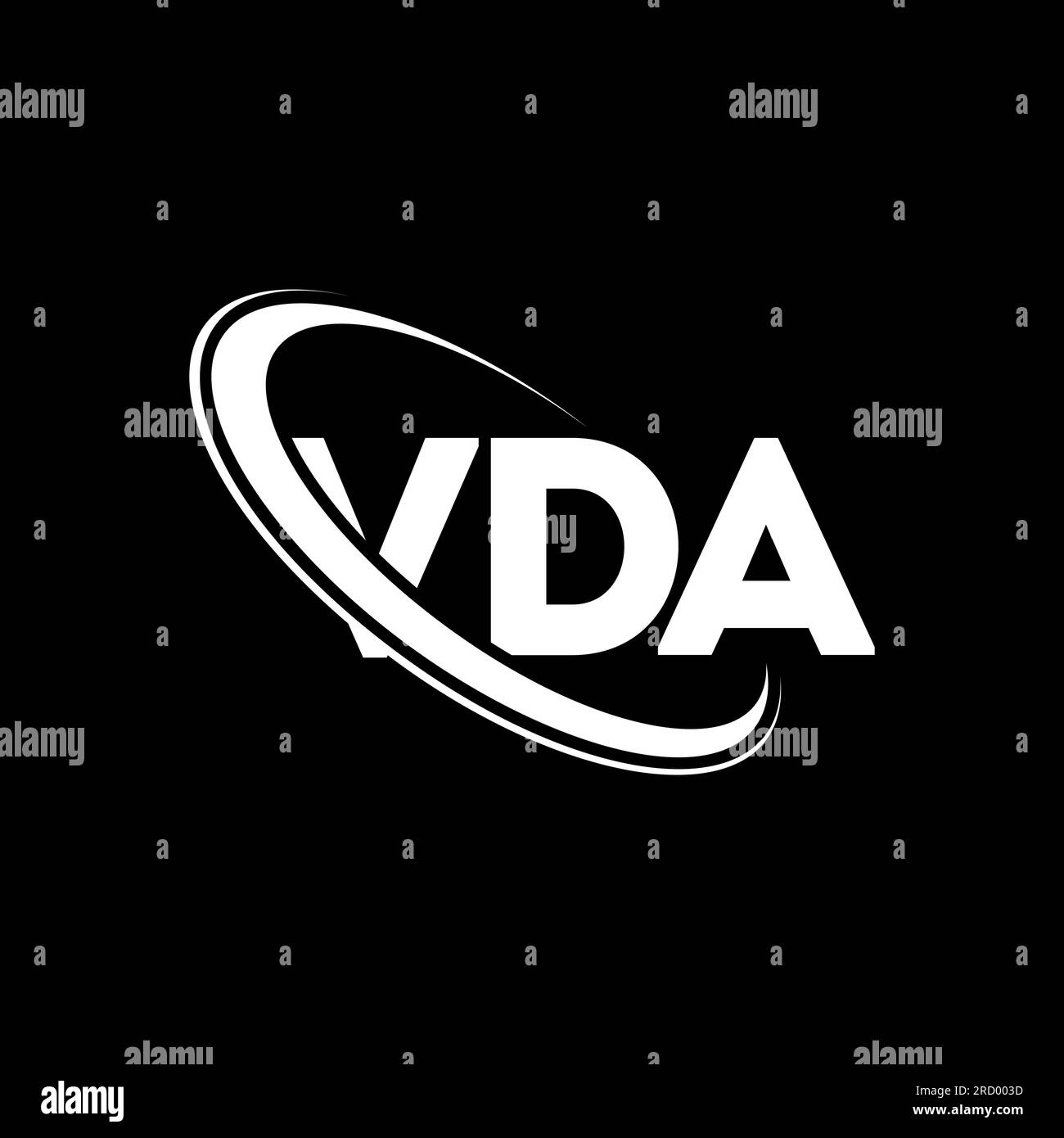 VDA-Logo. VDA-Brief. VDA-Logo-Design. Initialen VDA-Logo, verbunden mit Kreis und Monogramm-Logo in Großbuchstaben. VDA-Typografie für Technologie, Geschäfte Stock Vektor