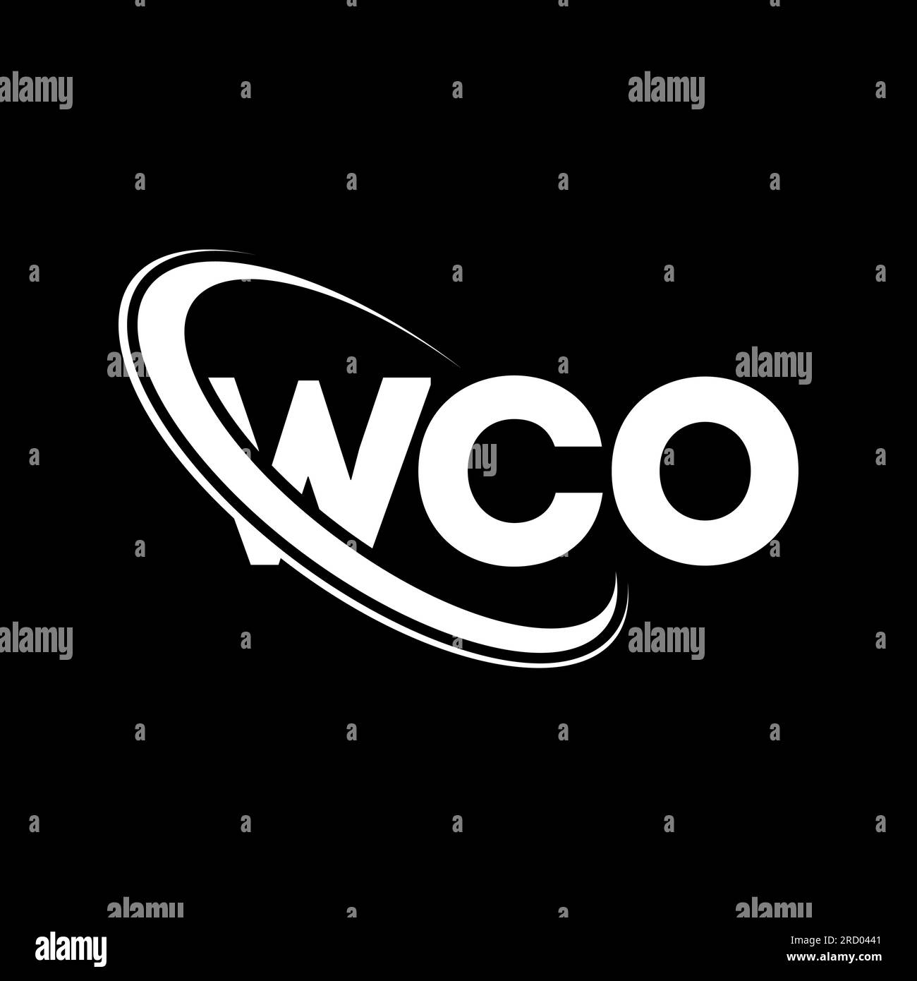 WCO-Logo. WCO-Brief. Logo des WCO-Buchstabens. Initialen WCO-Logo, verbunden mit einem Kreis und einem Monogramm-Logo in Großbuchstaben. WCO-Typografie für Technologie, Unternehmen Stock Vektor