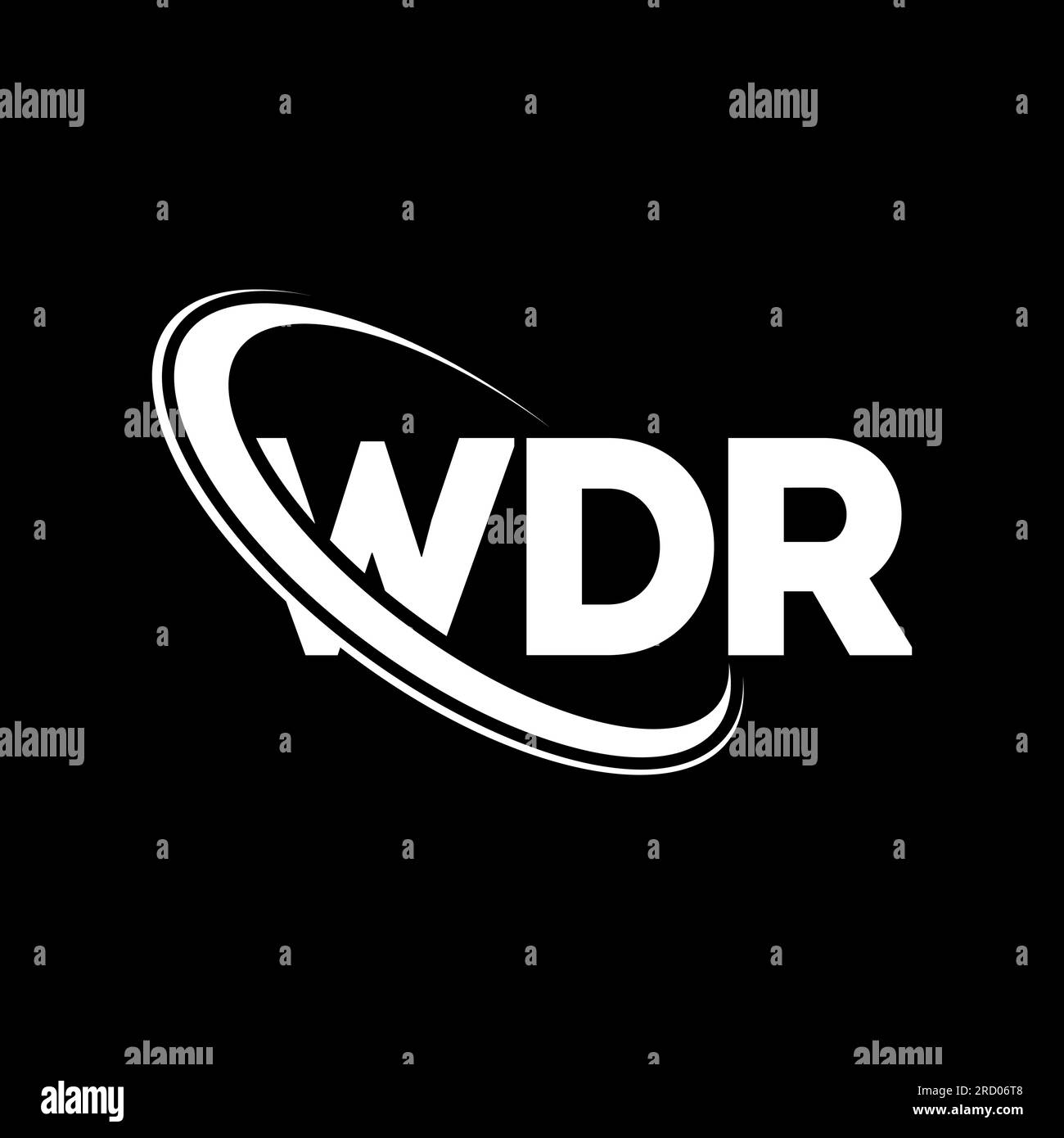 WDR-Logo. WDR-Brief. Logo mit WDR-Buchstaben. Initialen WDR-Logo, verbunden mit einem Kreis und einem Monogramm-Logo in Großbuchstaben. WDR-Typografie für Technologie, Unternehmen Stock Vektor