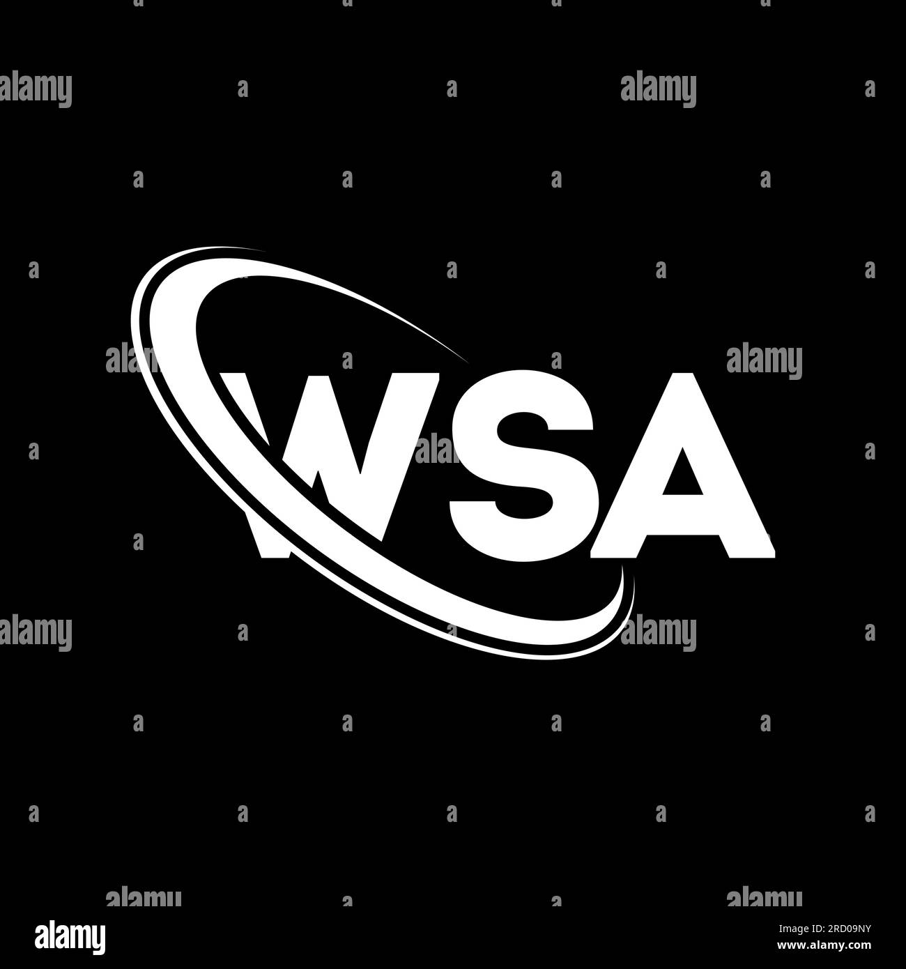 WSA-Logo. WSA-Brief. Logo mit WSA-Buchstaben. Initialen WSA-Logo, verbunden mit einem Kreis und einem Monogramm-Logo in Großbuchstaben. WSA-Typografie für Technologie, Unternehmen Stock Vektor