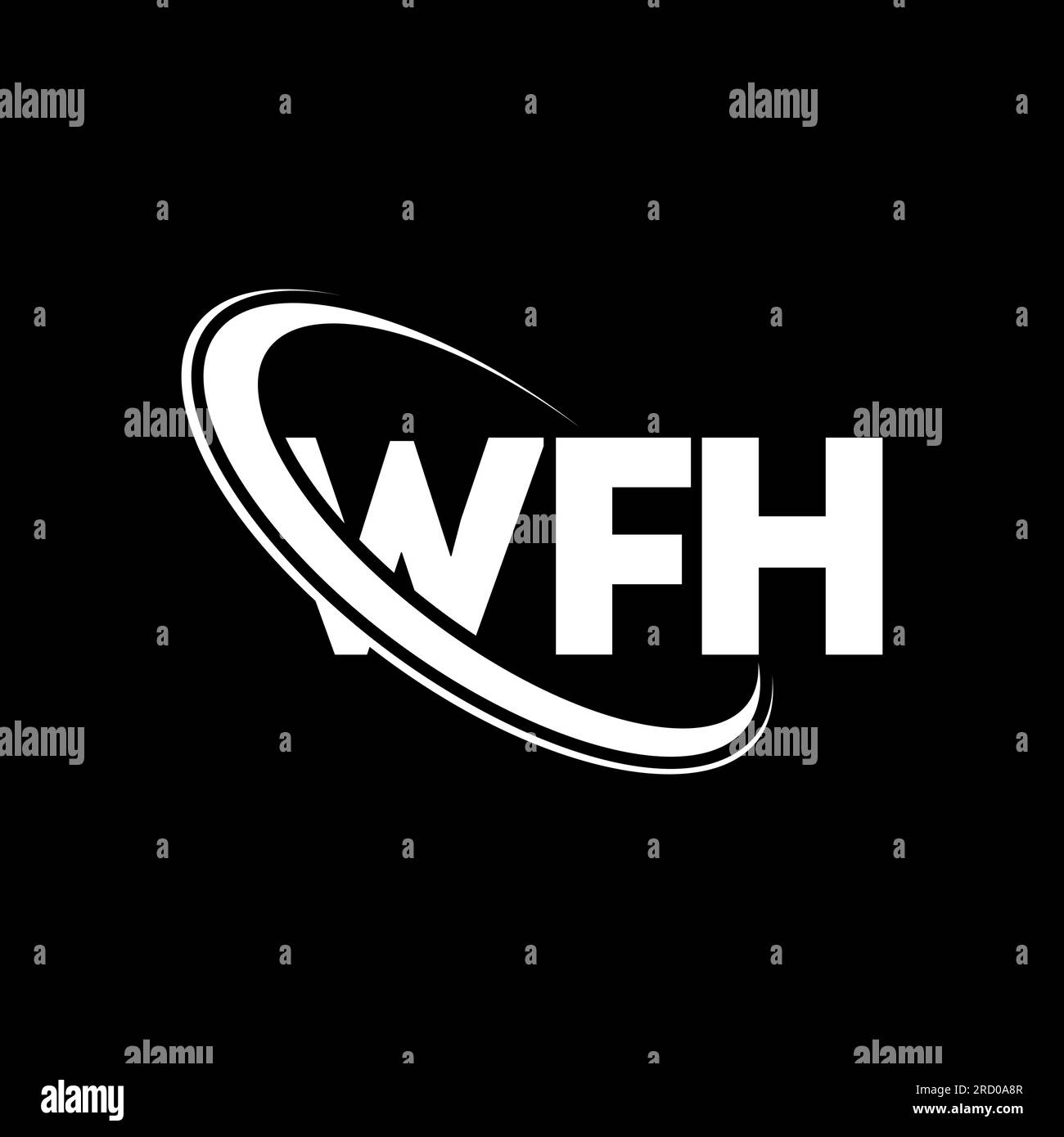 WFH-Logo. WFH-Brief. Logo mit WFH-Buchstaben. Initialen WFH-Logo, verbunden mit einem Kreis und einem Monogramm-Logo in Großbuchstaben. WFH-Typografie für Technologie, Unternehmen Stock Vektor