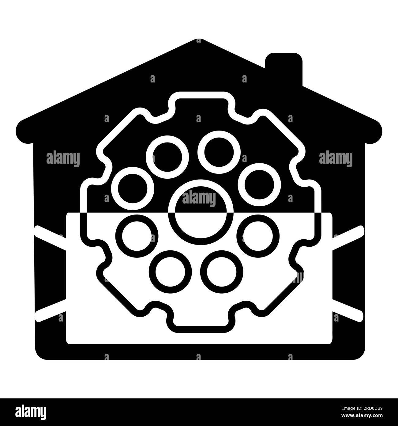 Symbol eines Hauses mit Maske und Covid-19-Virus während einer weltweiten Pandemie. Bleiben Sie zu Hause, Vektordarstellung, isolieren Sie Stockfoto