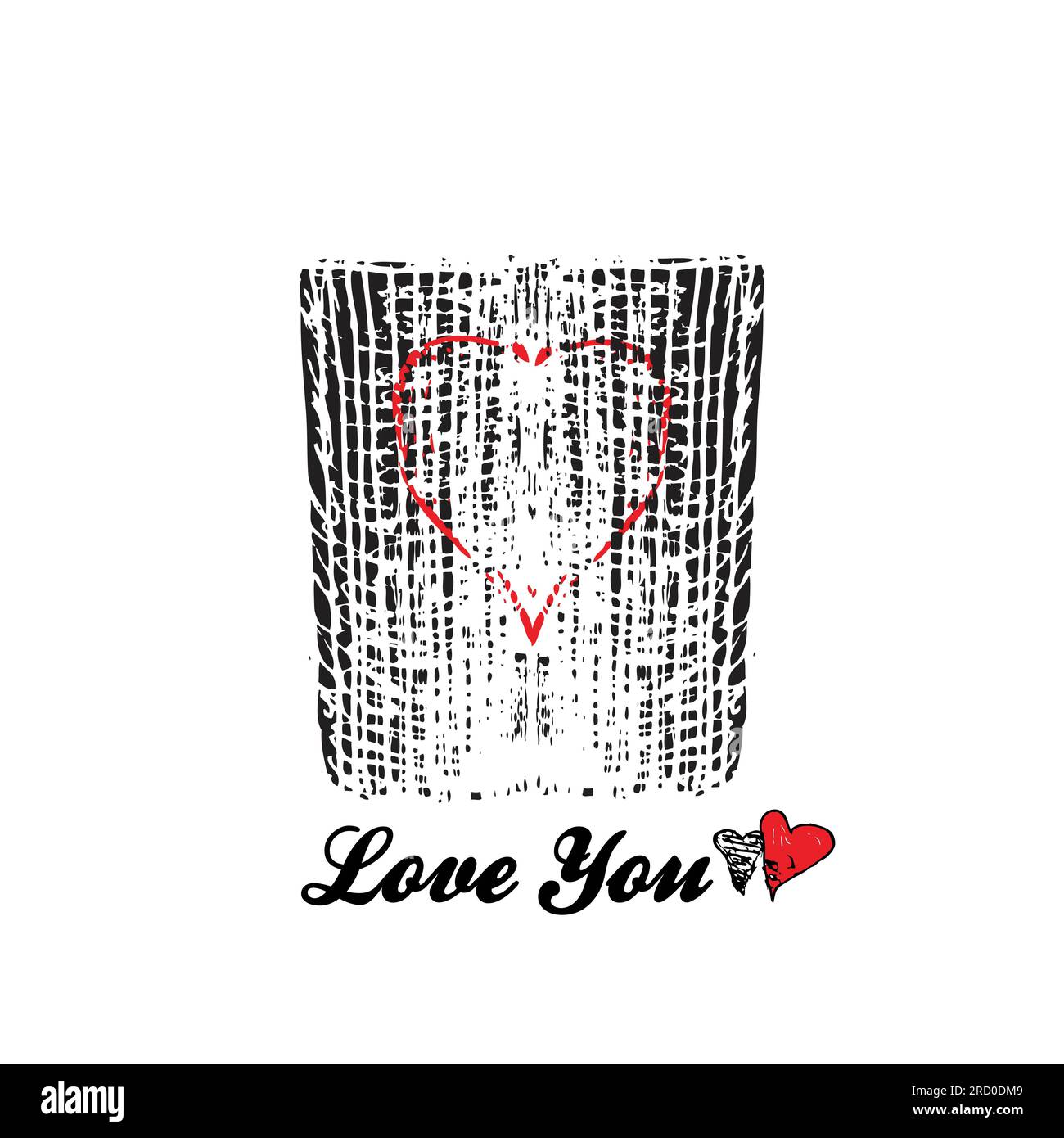 Zwei Tassen in Liebe mit rotem Herzen. Stilisiertes Schild für Catering, Café, Partys für Liebende, psychologische Schulungen, Vektor, Illustration. Verwenden als Stockfoto