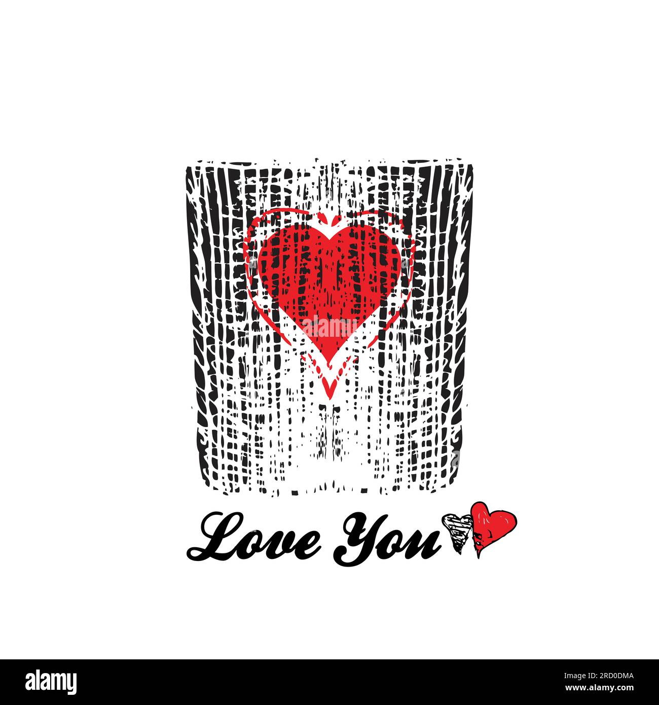 Zwei Tassen in Liebe mit zwei roten Herzen drin. Stilisiertes Schild für Catering, Café, Partys für Liebende, psychologische Schulungen, Vektor, Illustration. Verwenden Stockfoto