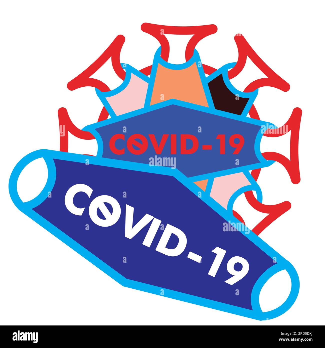 Maskiertes Coronavirus Symbol, Covid-19, Virus, Illustration auf weißem Hintergrund Stockfoto