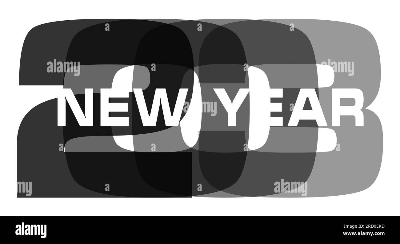 Schwarz-Weiß-Überlagerung der Zahl 2023 auf weißem Hintergrund, Vektorgrafik Stockfoto