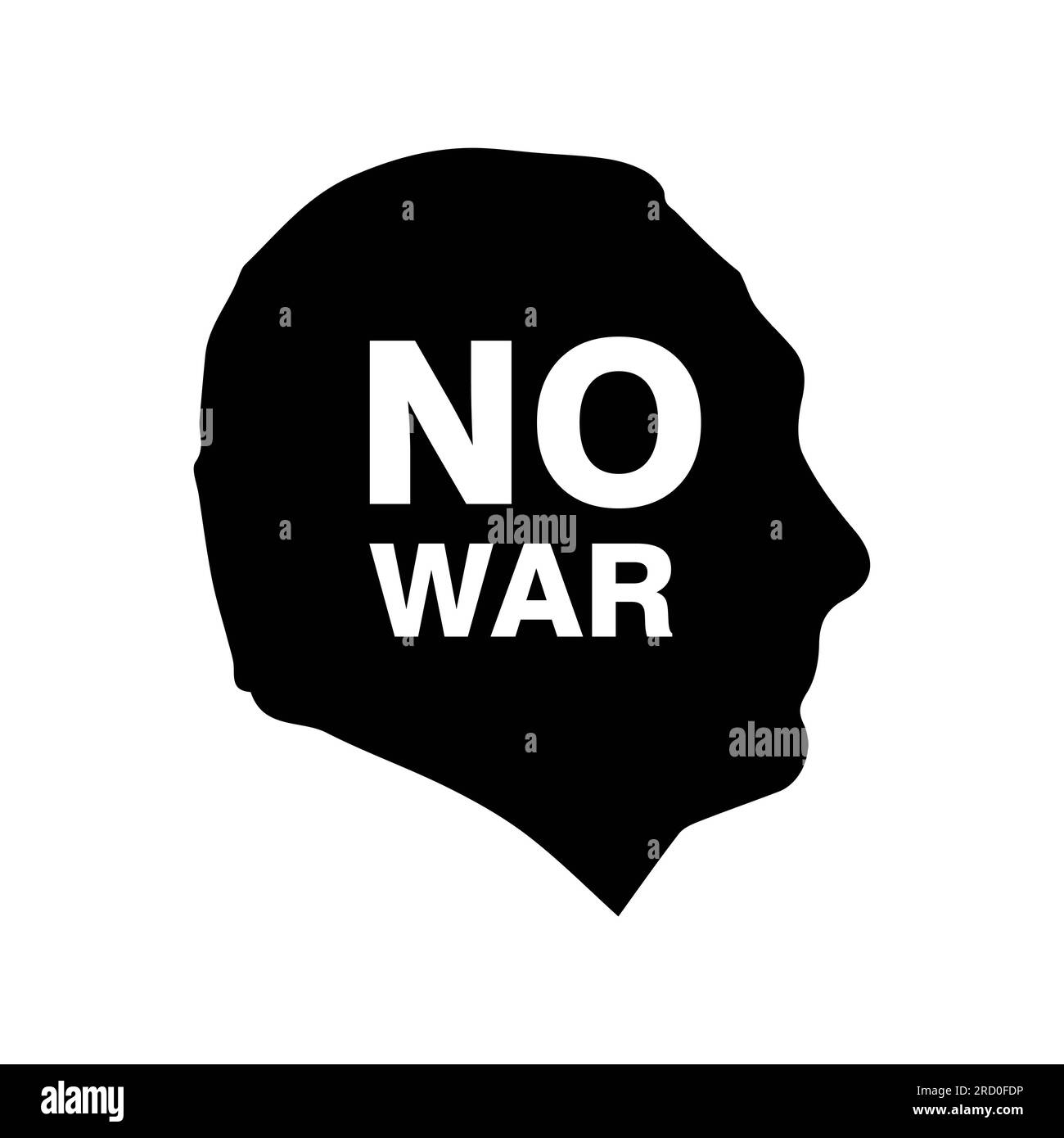 Schwarze Silhouette des putin-Kopfes mit dem Text kein Krieg gegen einen Krieg mit weißem Hintergrund in der ukraine, Vektordarstellung Stockfoto