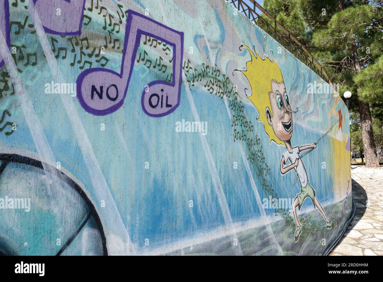 Farbige Graffiti an einer Wand im Good View Park, Kefalonia, Griechenland Stockfoto