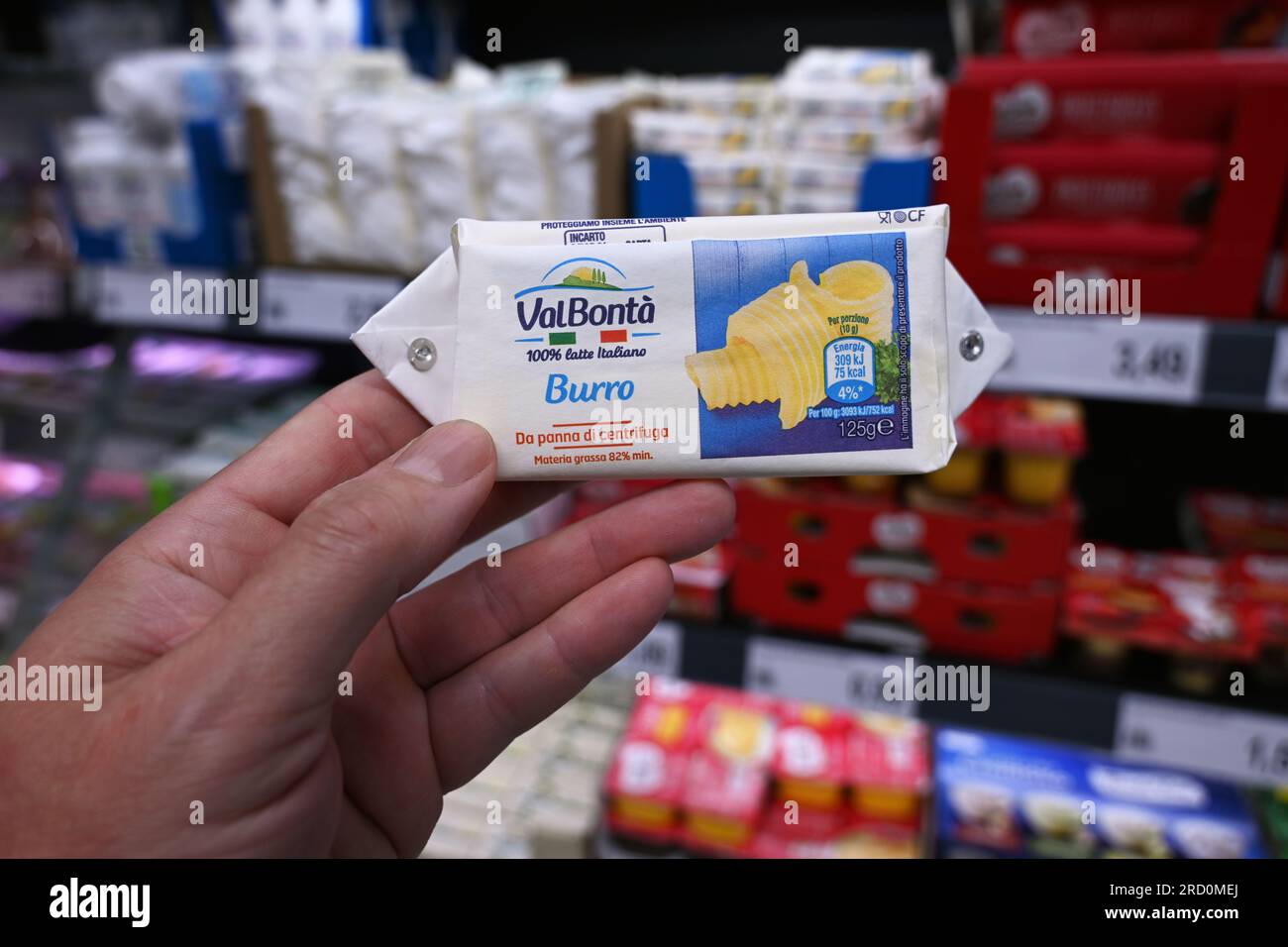 Italienische Butter im Supermarkt Stockfoto