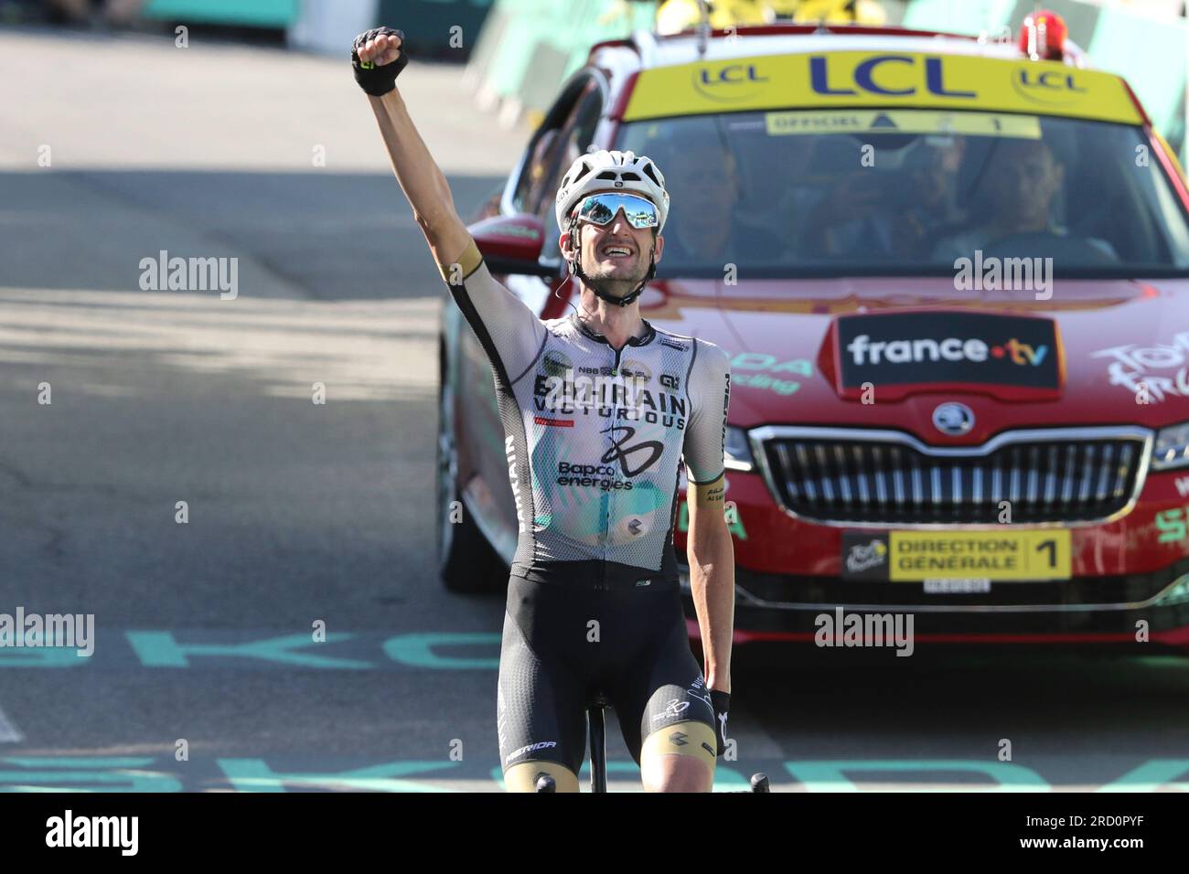 Wout Poels Niederlande Team Bahrain Victorious gewinnt auf der Bühne Stockfoto