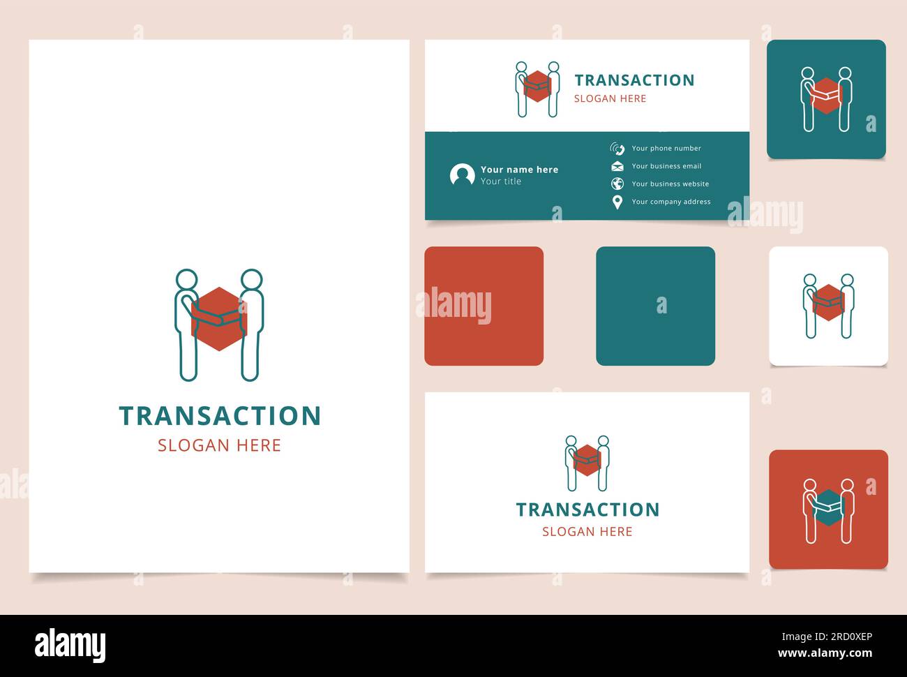 Transaktionslogo mit editierbarem Slogan. Branding-Buch und Visitenkartenvorlage. Stock Vektor