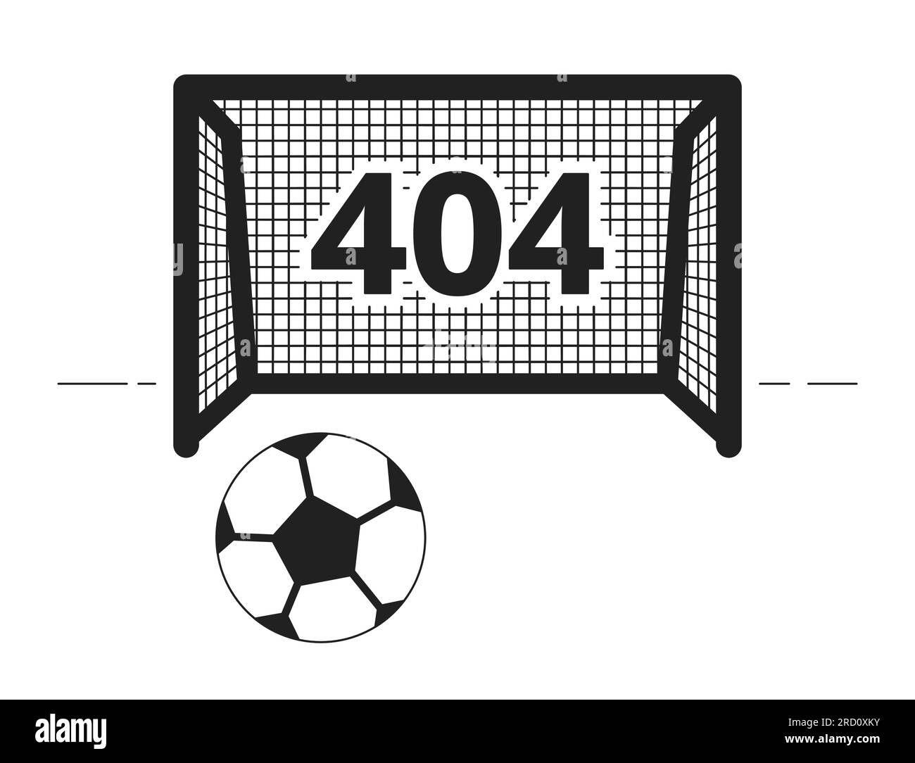 Fußballspiel schwarz-weiß Fehlermeldung 404 Flash-Meldung. Ball in das Tor treten Stock Vektor