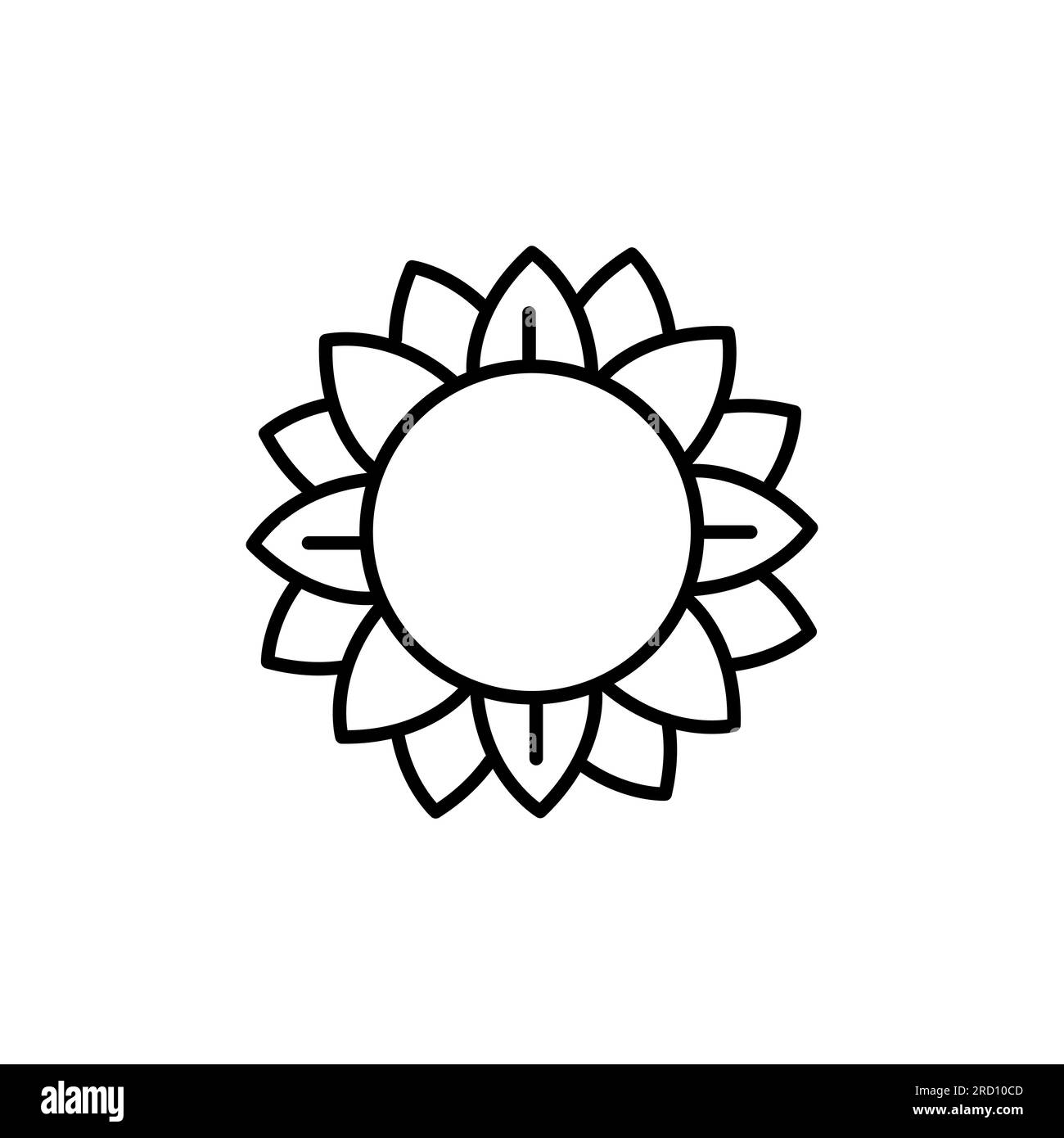 Vektorsymbol einer Sonnenblume auf weißem Hintergrund, isoliert mit bearbeitbarer Kontur, mit dünner Linie Stock Vektor