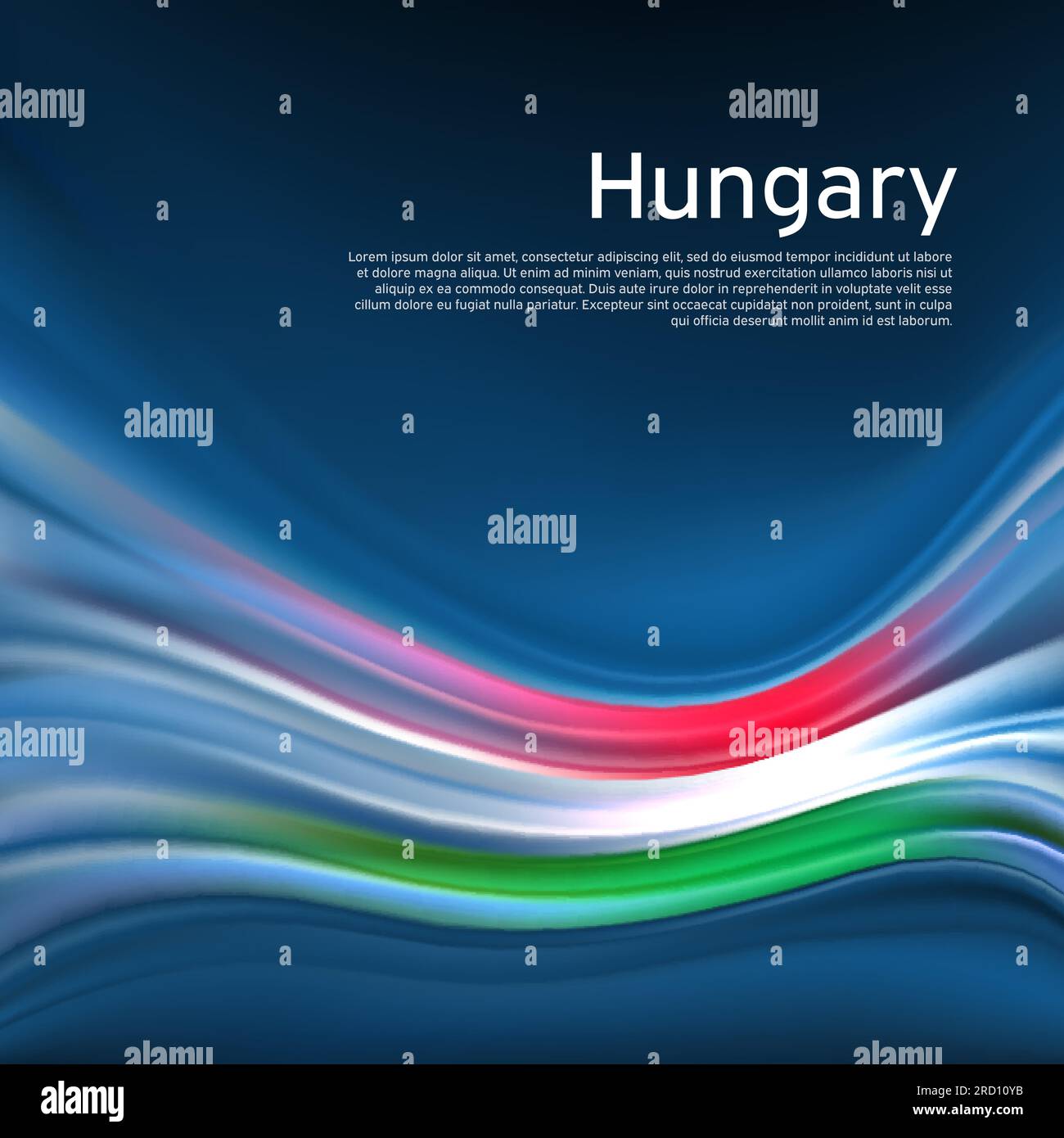 Hintergrund der ungarischen Flagge. Abstrakte ungarische Flagge am blauen Himmel. Nationales Weihnachtskartendesign. Business-Broschüren-Design. Staatsbanner, ungarn-Poster Stock Vektor