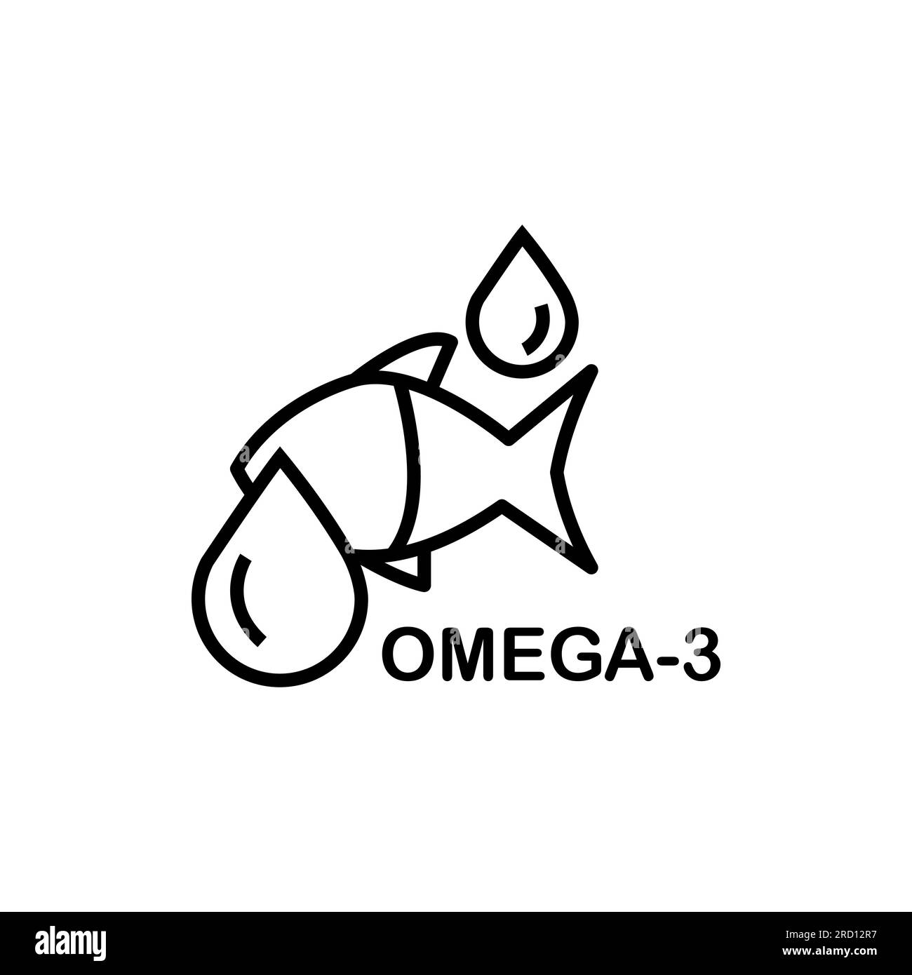 Symbol für den Fischölumriss. Omega 3 Nahrungsergänzungsmittel, Multivitamin-Fetttropfen, Liniensymbol isoliert auf weißem Hintergrund. Stock Vektor