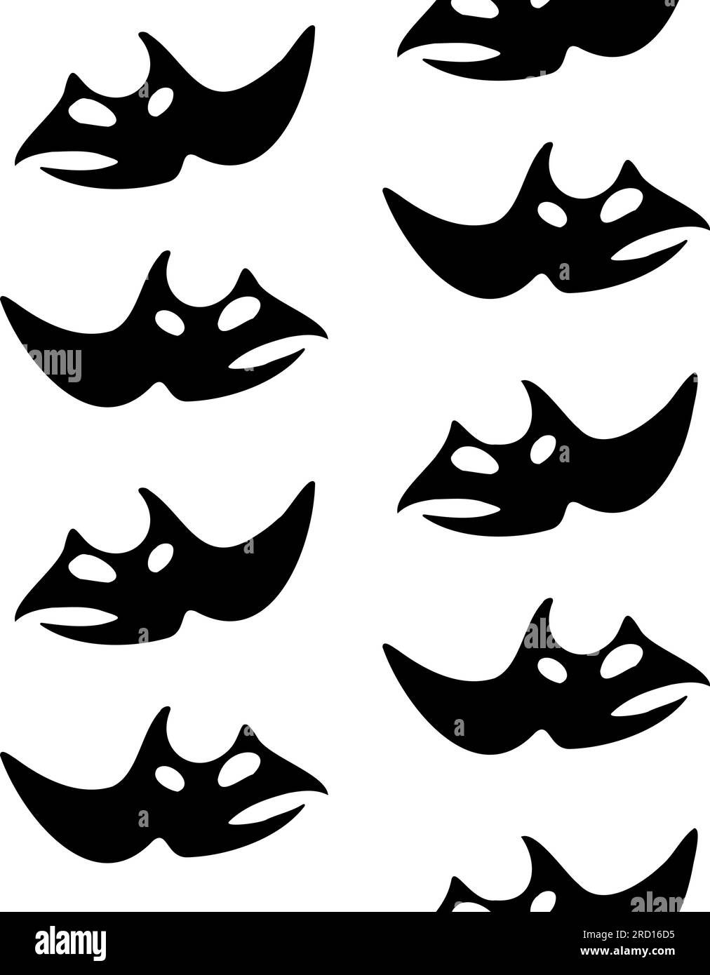 Vektornahtloses Muster eines handgezeichneten schwarzen Triceratops-Dinosaurierschädels, isoliert auf weißem Hintergrund Stock Vektor