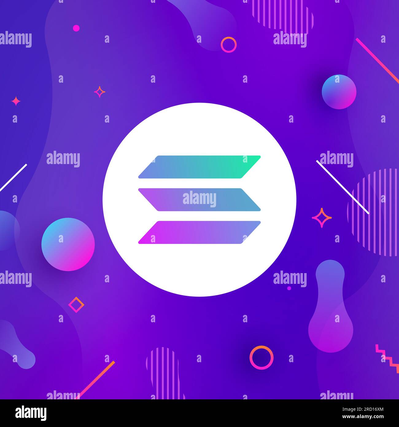 Münzsymbol mit Solana-Logo. Isoliertes vektorsymbol für kryptowährung-Token von solana. Sol Blockchain Crypto Bank. Stock Vektor