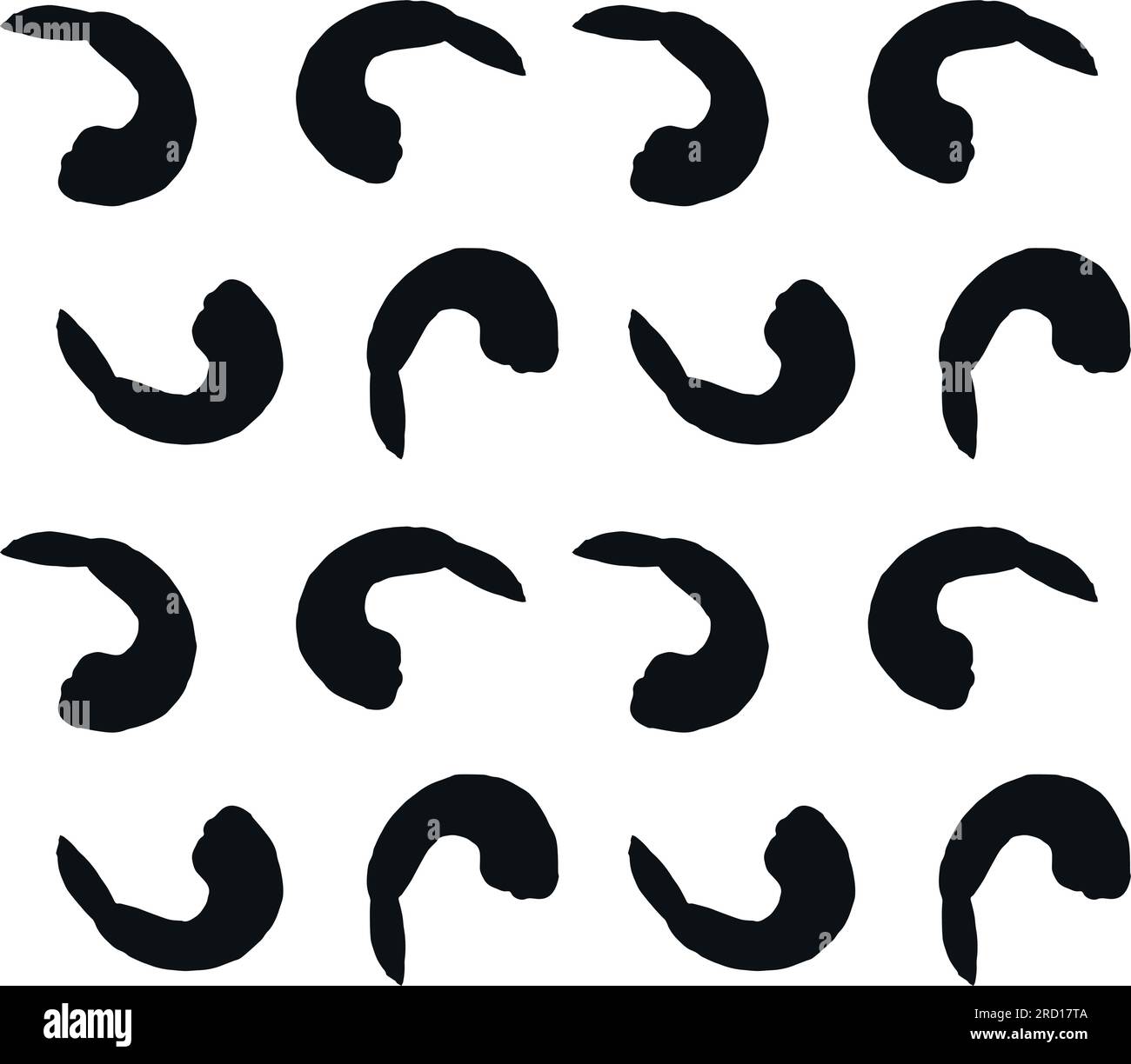 Vektornahtloses Muster einer handgezeichneten Doodle Sketch Shrimps-Silhouette, isoliert auf weißem Hintergrund Stock Vektor