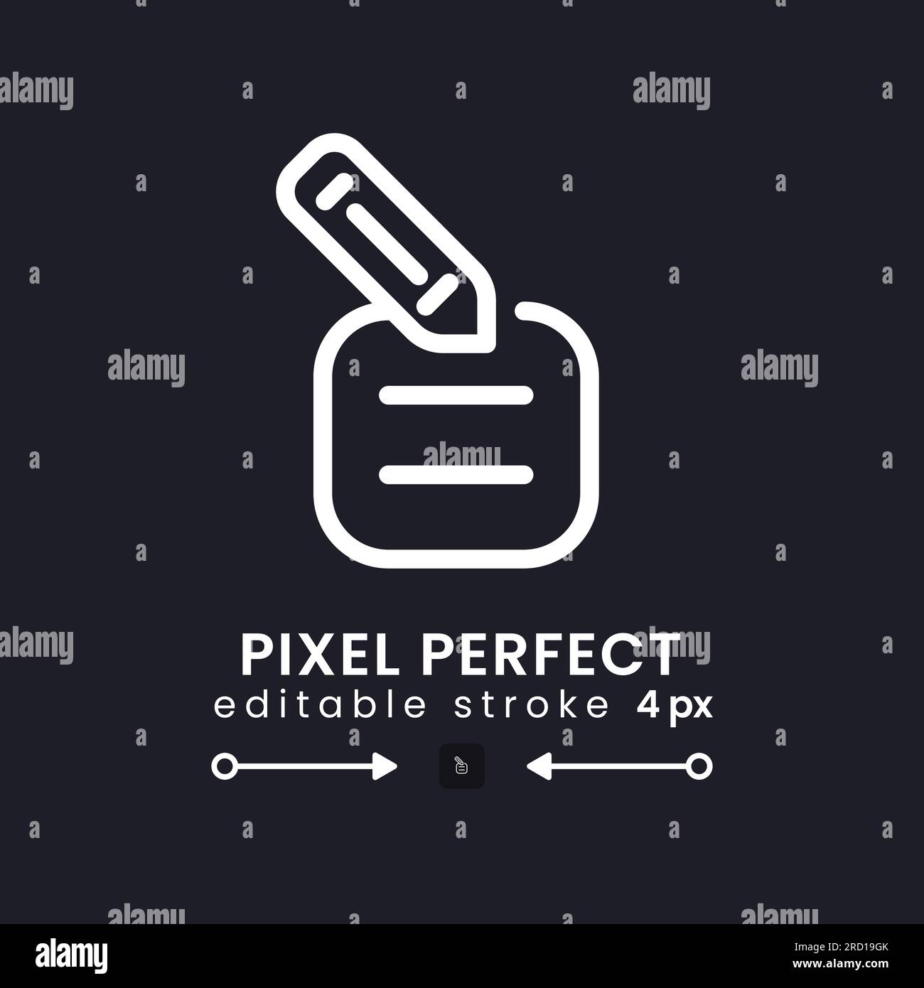 Hinweis mit Bleistift, weißes lineares Desktop-Symbol auf Schwarz Stock Vektor