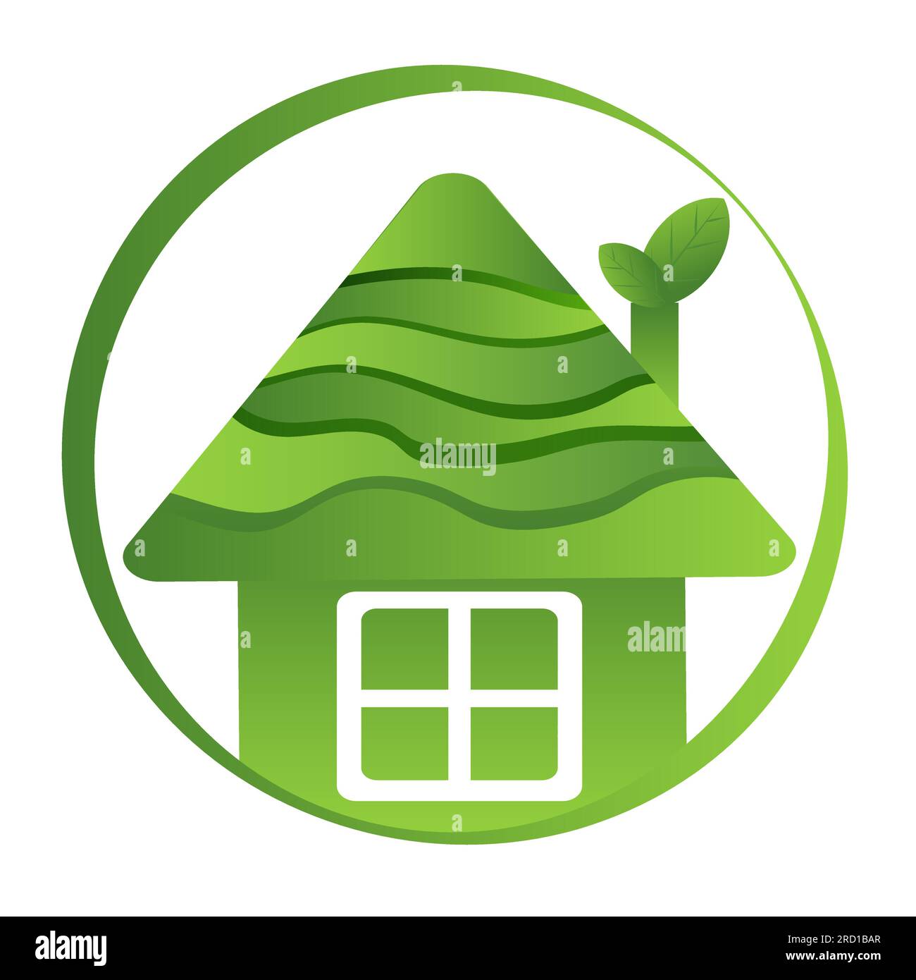 Green House Logo in einem Kreis, das Konzept eines umweltfreundlichen Hauses, grüne Energie, Recycling, Natur retten. Vektor auf weiß oder transparent Stock Vektor