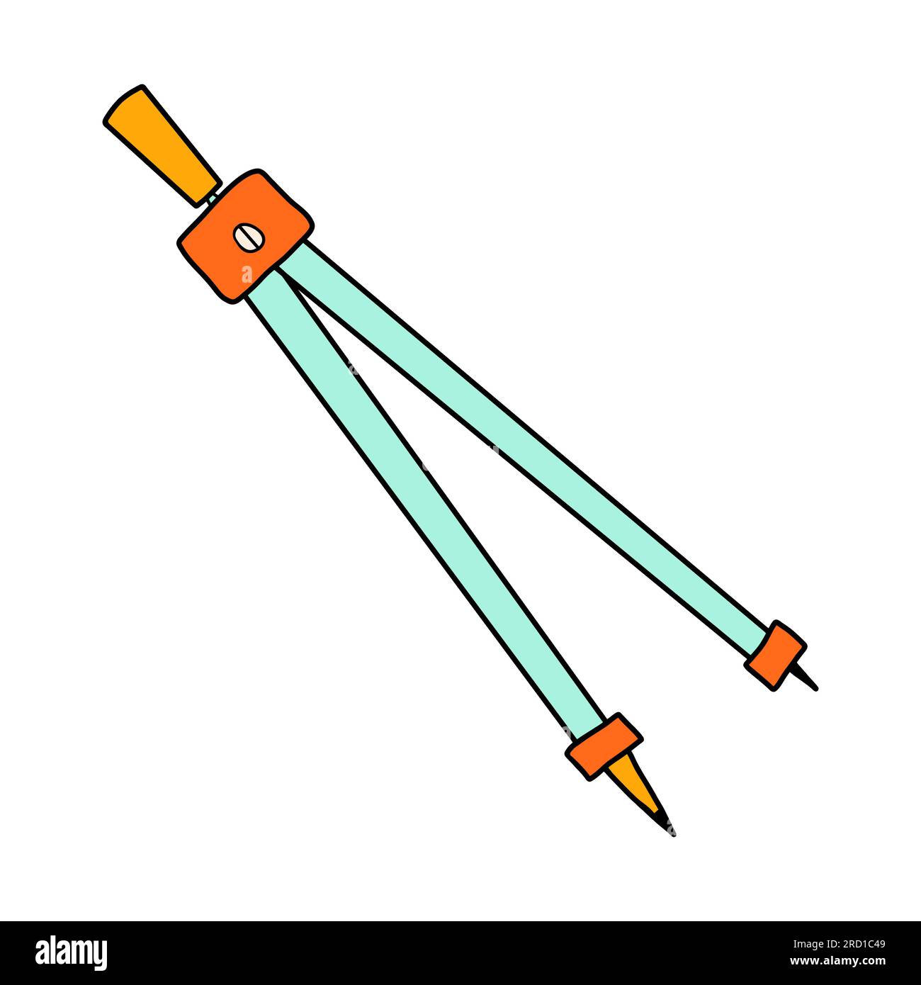 Geometrische Kompass-Trickfilme in der Schule im Doodle Retro-Stil. Back-to-School Schreibwaren Element auffällig hell. Klassisches Zubehör für Kindererziehung oder Stock Vektor