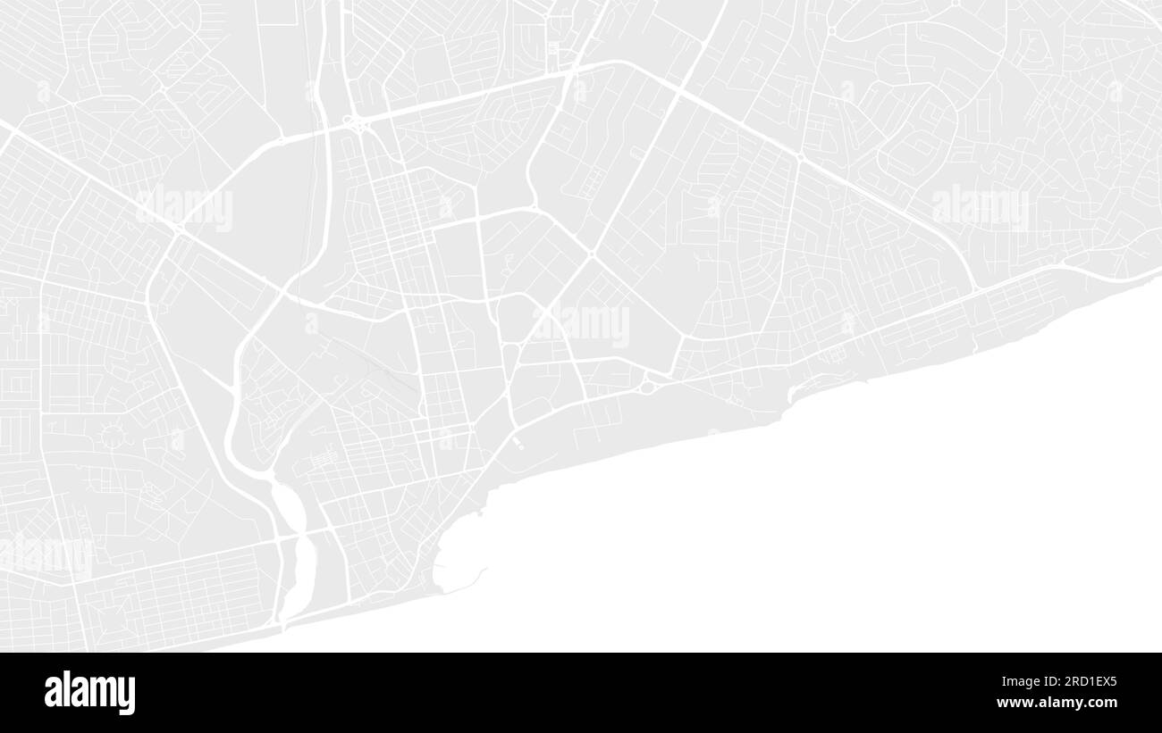 Hintergrund: Karte von Accra, Ghana, weißes und hellgraues Stadtposter. Vektorkarte mit Straßen und Wasser. Breitbildformat, Roadmap für digitales Flachdesign. Stock Vektor