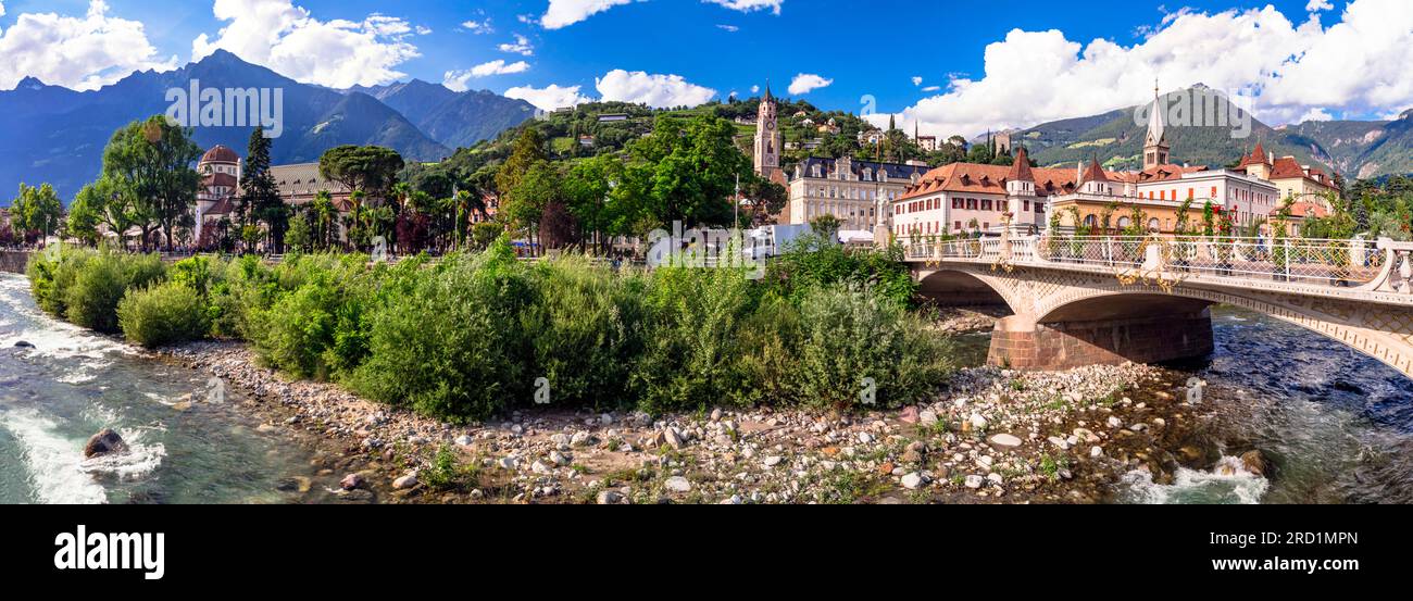 Merano Town - eine beliebte Stadt und ein beliebter Kurort in Italien in Südtirol, Provinz Bozen Stockfoto