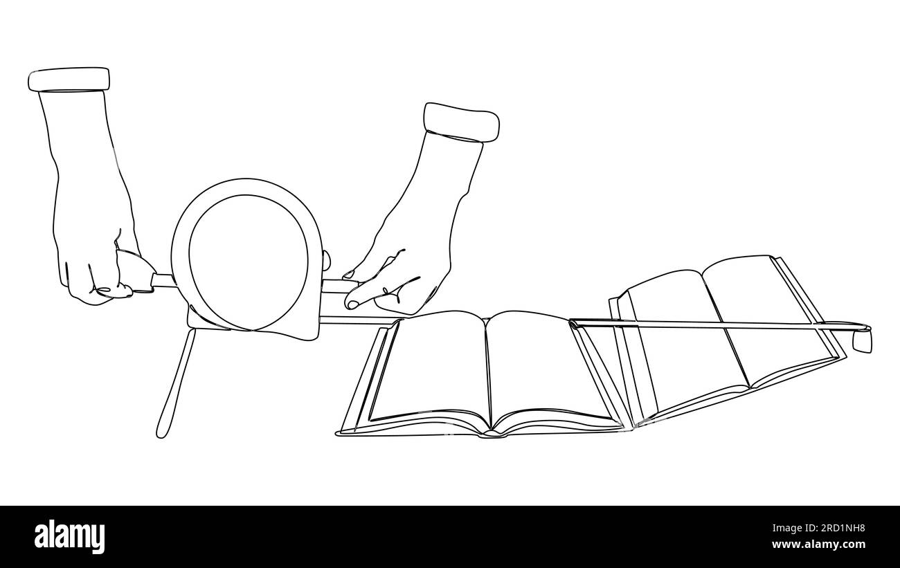 Eine durchgehende Buchzeile mit Linealband. Vektormessführung für dünne Linien Konzept. Kontur Zeichnen kreativer Ideen. Stock Vektor