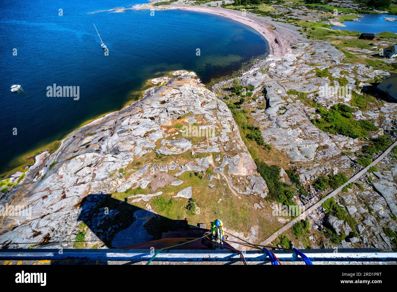 Bohren von Betonproben aus dem Leuchtturm von Lågskär, Ahvenanmaa, Finnland Stockfoto
