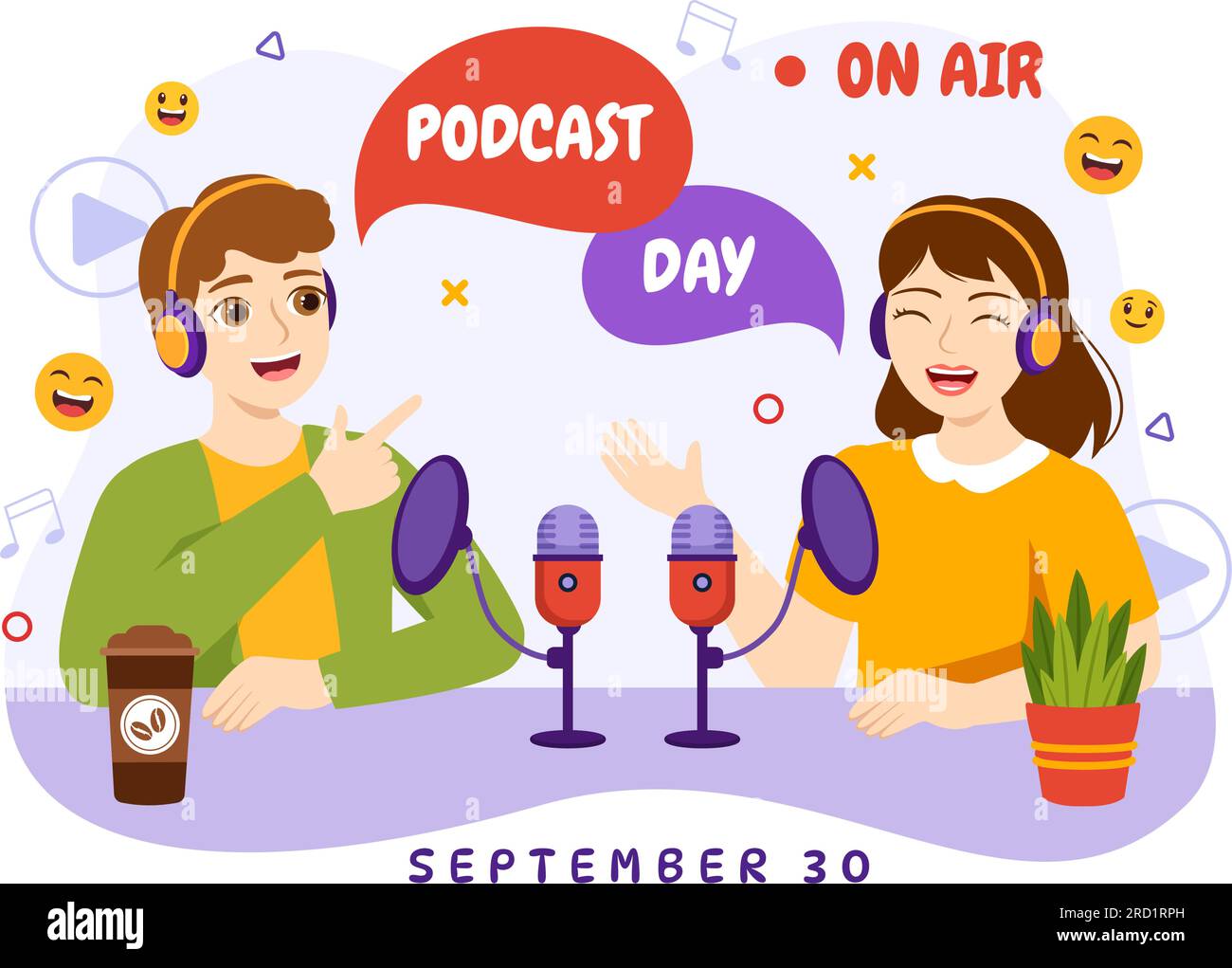 International Podcast Day Vector Illustration am 30. September mit Broadcasting Studio Tools to Event Livestream in handgezeichneten Cartoon-Vorlagen Stock Vektor