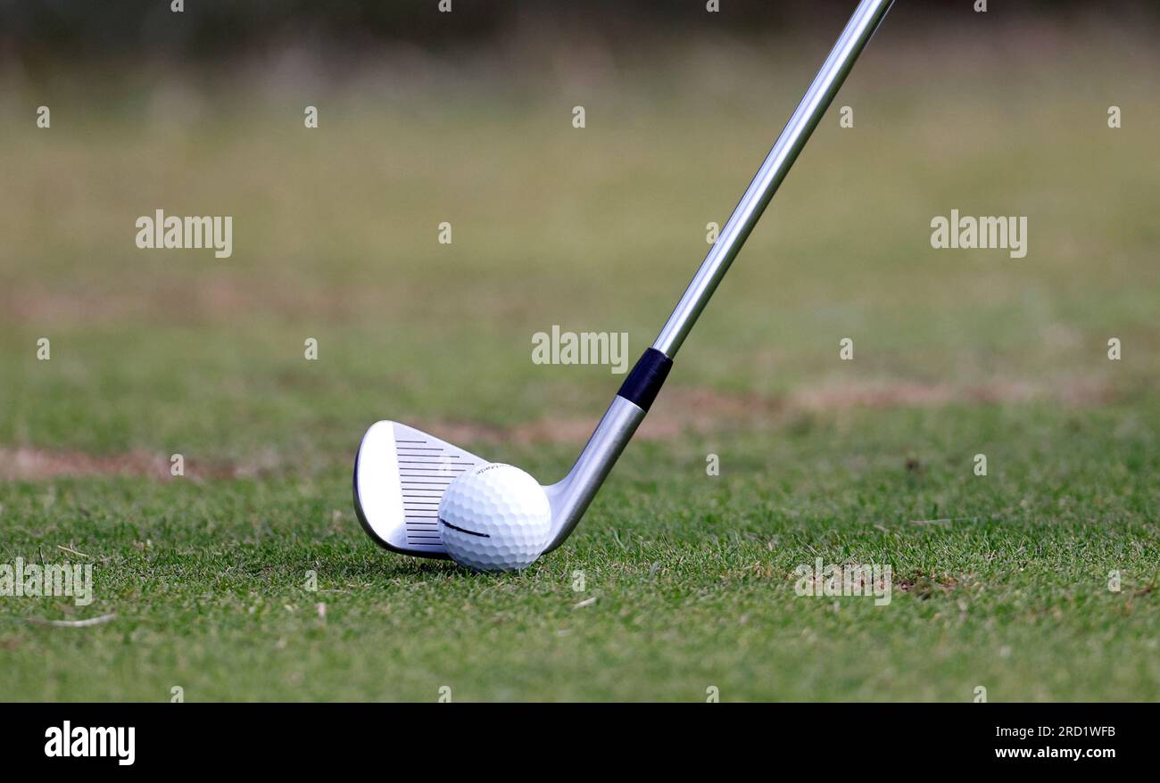 Nahaufnahme von Nordirlands Rory McIlroy Golf Iron während einer Übungsrunde vor den Open im Royal Liverpool, Wirral. Bilddatum: Dienstag, 18. Juli 2023. Stockfoto