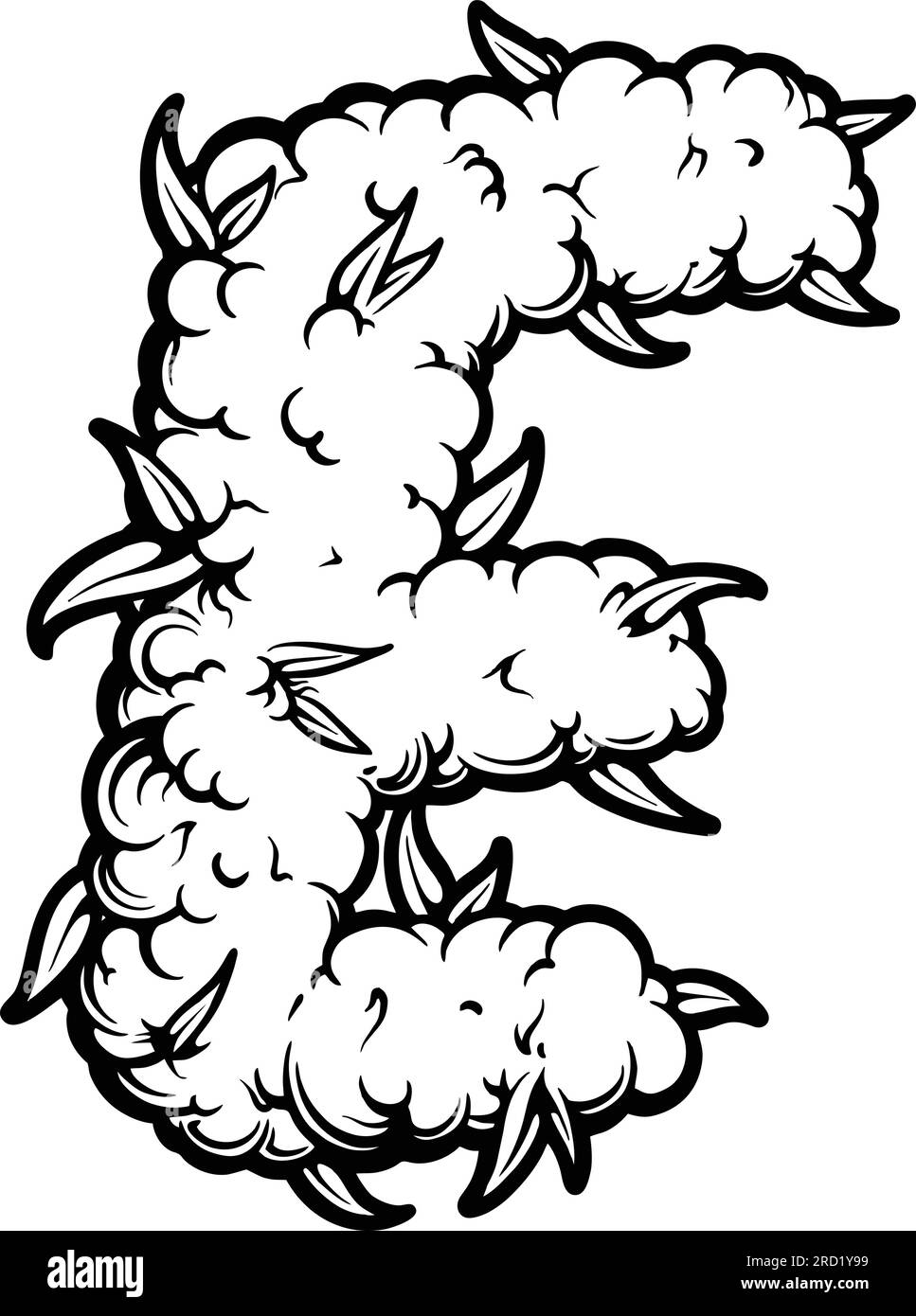 Anfangsbuchstabe e e e natürliche organische Cannabis-Silhouetten-Vektorabbildungen für Ihr Arbeitslogo, Merchandise-T-Shirt, Aufkleber und Etikettendesigns Stock Vektor