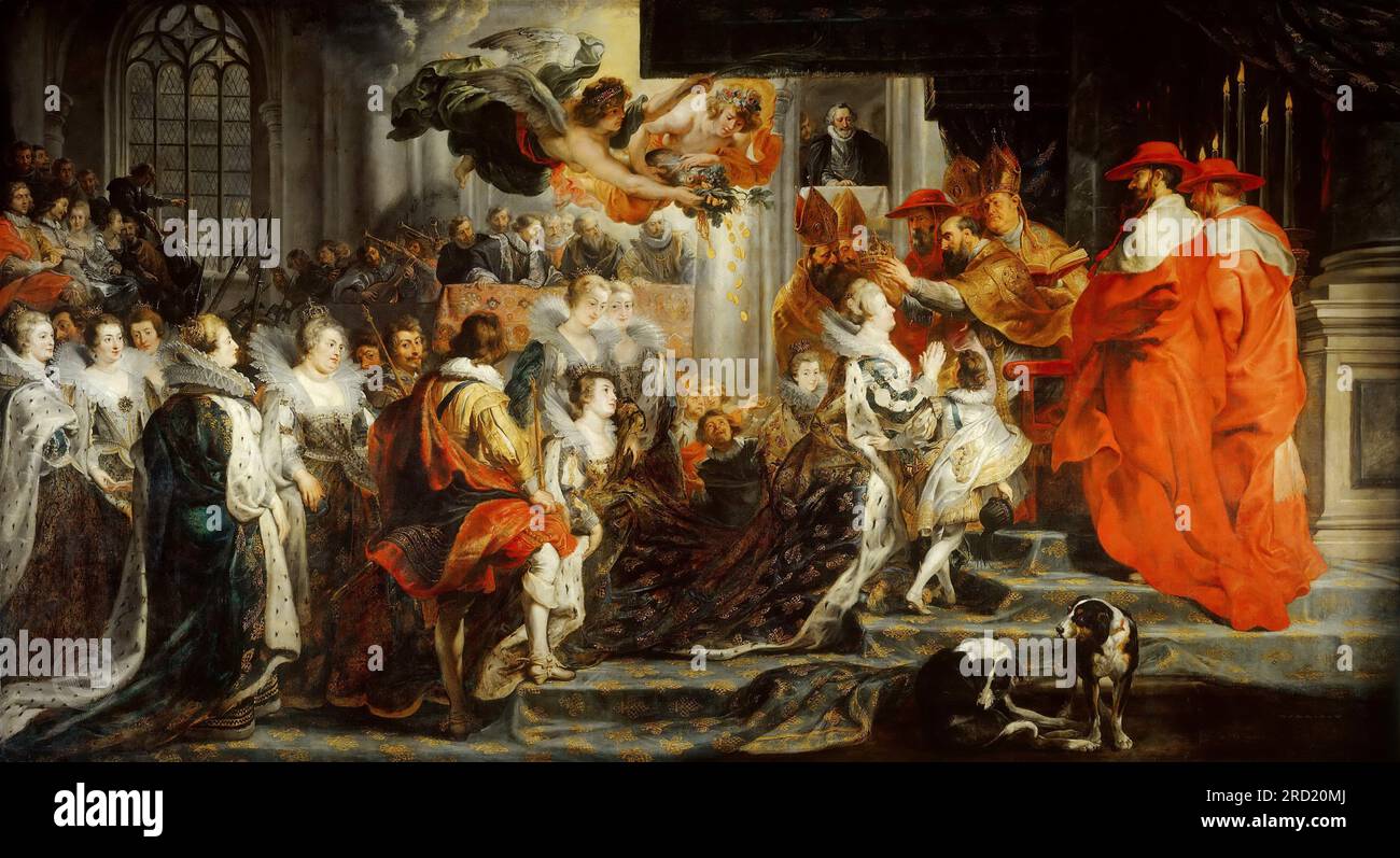 Rubens, Medici-Galerie, 1622-24 - Krönung von Mary Medici 394х727 Stockfoto