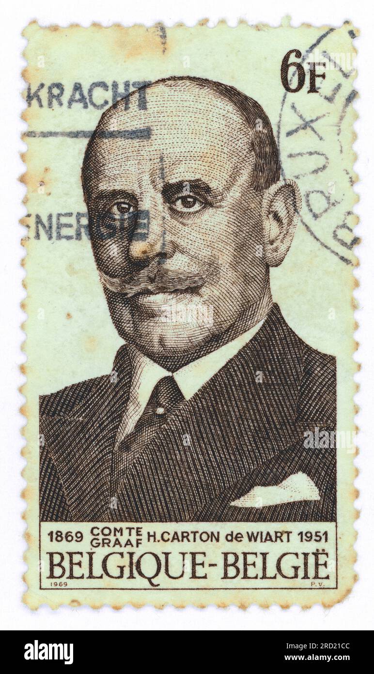 Belgische Briefmarke (1969) : Henry Victor Marie Ghislain, Graf Carton de Wiart (1869–1951), 23. Belgischer Premierminister von 1920 bis 1921. Briefmarke, die 1969 in Belgien zum 100. Jahrestag seiner Brith ausgestellt wurde. Nennwert: 6F (6 Francs). Stockfoto