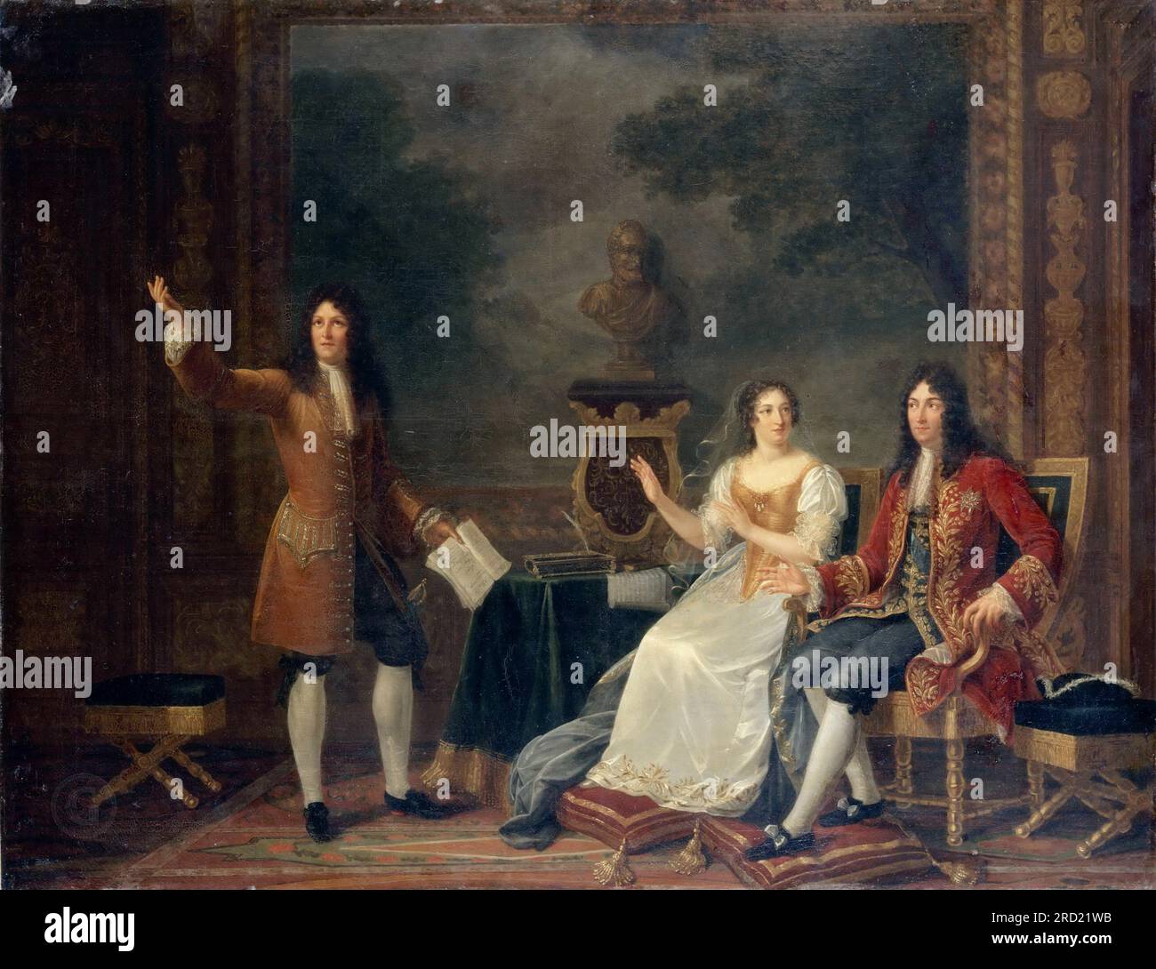 Phlipaut, Julie -- Racine lisant Athalie devant Louis XIV und Mme.de Maintenon. Gemalt 1819. Leinwand 114 x 146 Stockfoto