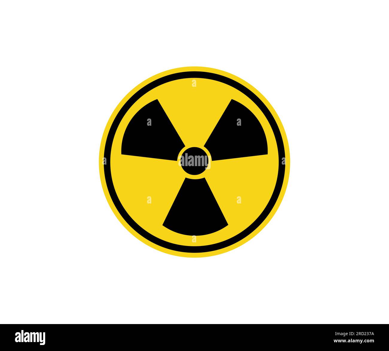 Symbol für radioaktive Strahlung. Schwarzes Gefahrenschild, isoliert in gelbem Kreis auf weißem Hintergrund, Vektordesign und Illustration. Stock Vektor
