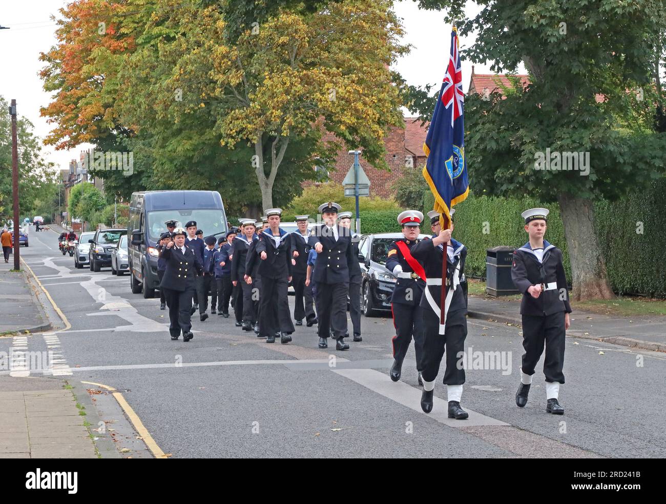 Filey Seekadetten auf Parade von TS Unseen, Southdene, Filey, North Yorkshire, England, UK, YO14 9BB Stockfoto