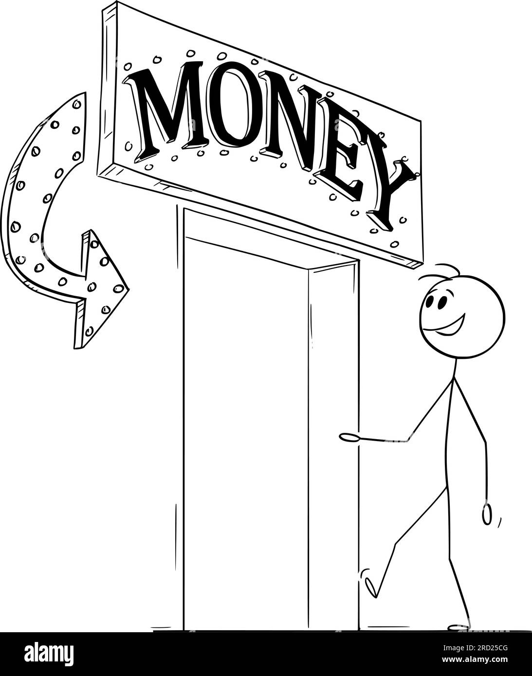 Eine Person, die Geld verdienen will, Vector Cartoon Stick Figure Illustration Stock Vektor