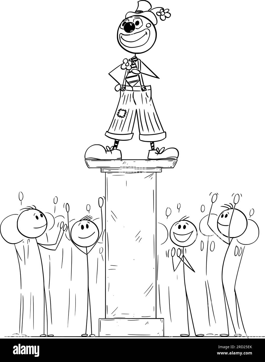 Die Menge feiert Clown- oder Comedy-Schauspieler, Vector Cartoon Stick-Figur-Illustration Stock Vektor