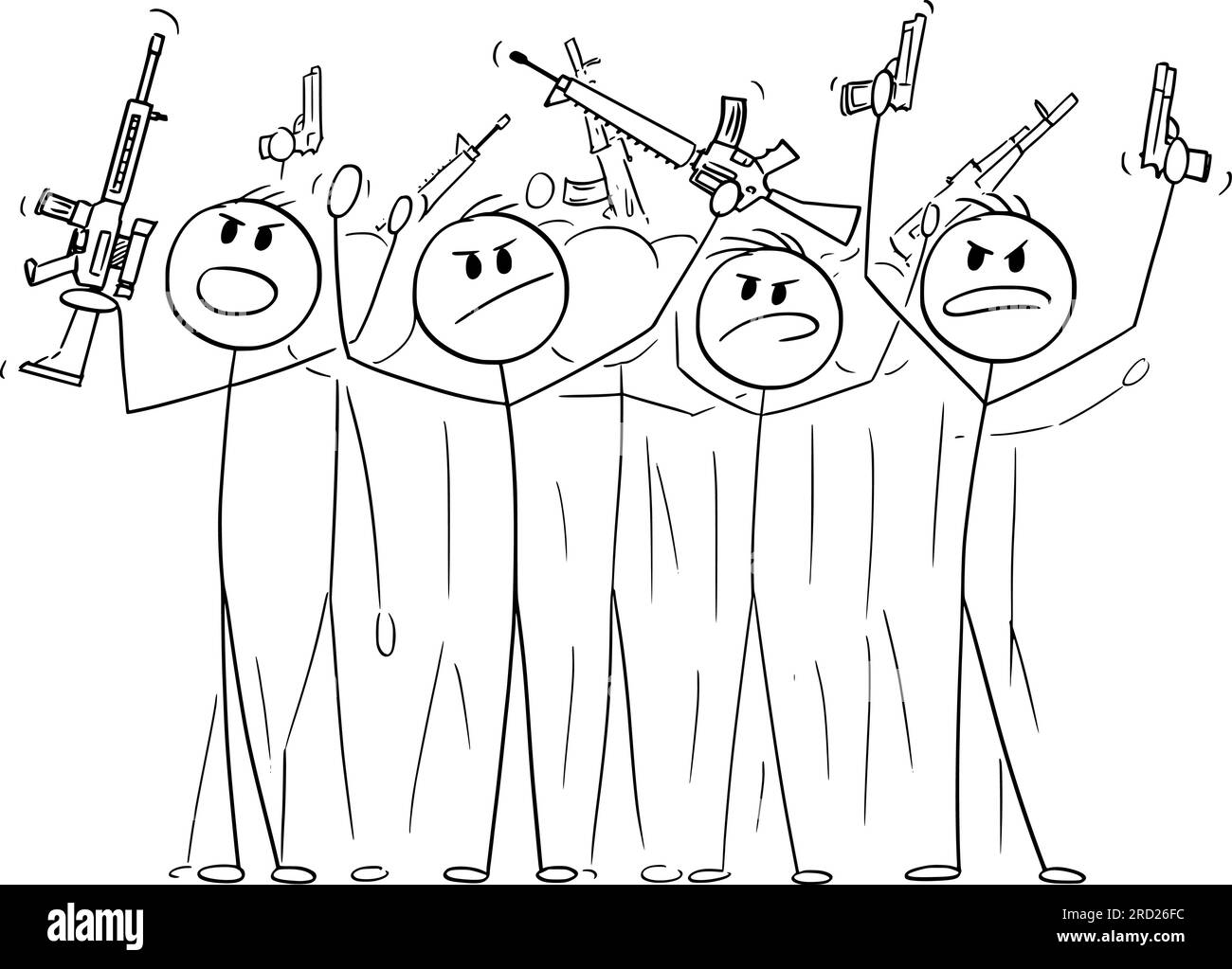 Negative gefährliche bewaffnete Menge mit Waffen, Vektor-Cartoon-Stick-Abbildung Stock Vektor