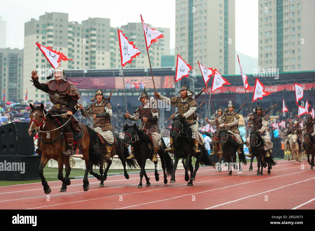 Ulaanbaatar, Mongolei. Juni 2023. Eröffnungszeremonie des Naadam-Festivals 2023. Quelle: L.Enkh-Orgil. Stockfoto