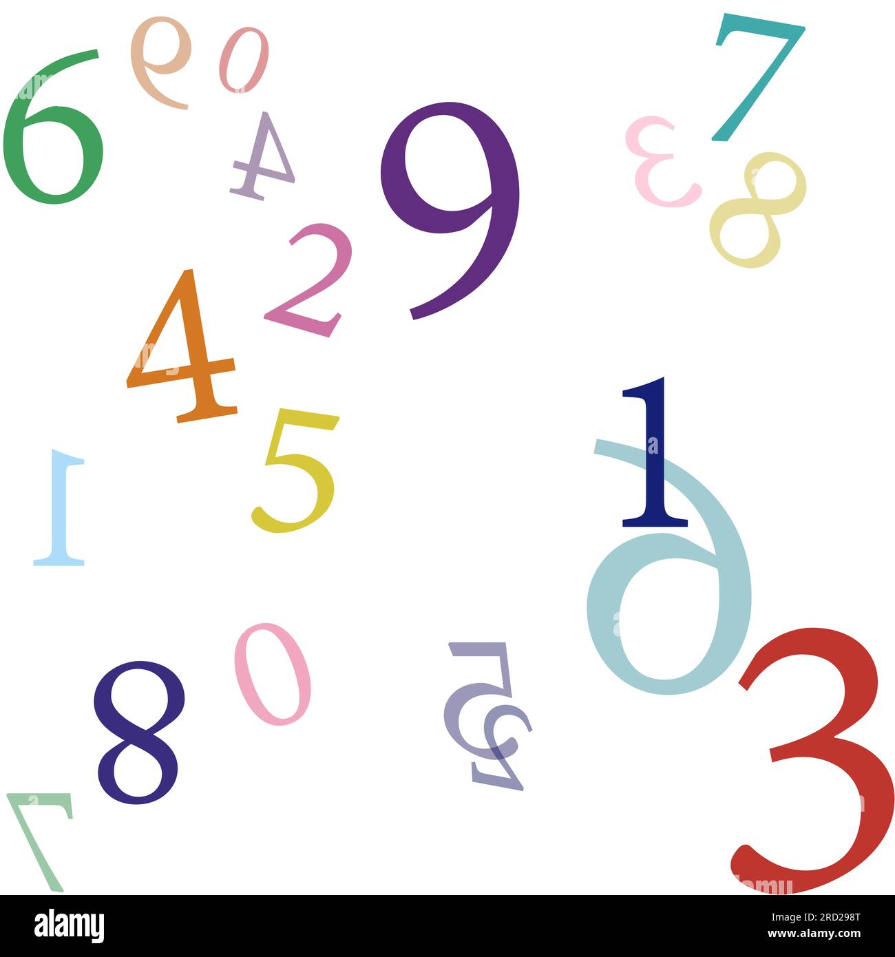 Eine lebendige Visualisierung mehrerer farbenfroher Zahlen. Die Zahlen repräsentieren numerische Vielfalt und mathematische Kreativität und schaffen ein fesselndes und Stockfoto