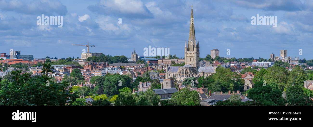 Norwich, Großbritannien, 4, Juli 2023 Panorama der Stadt Norwich in Norfolk. UK. Stockfoto