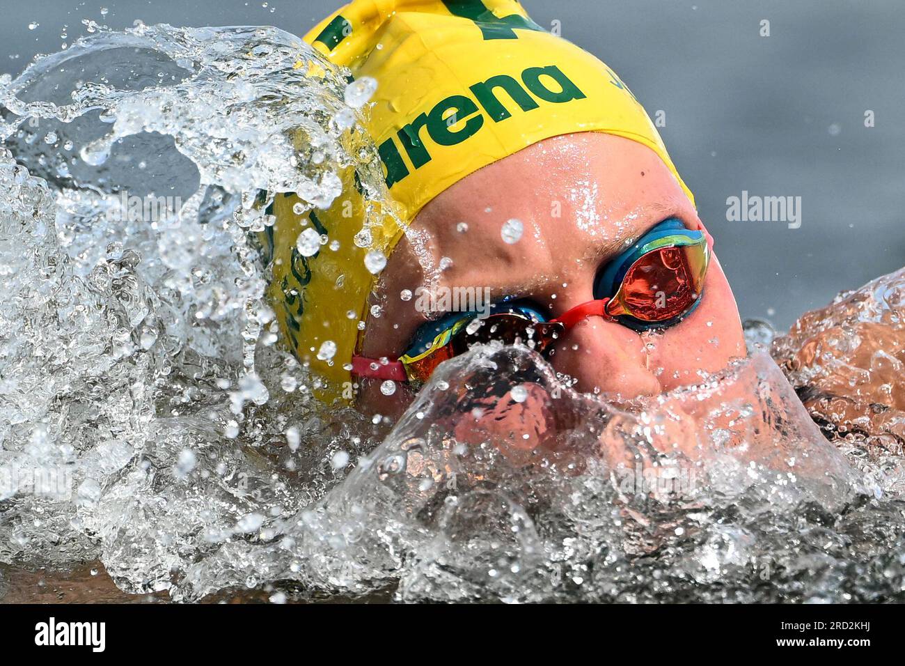 Fukuoka, Japan. 18. Juli 2023. Moesha Johnson aus Australien tritt an der Open Water Women 5km der World Aquatics Championships 2023 in Fukuoka, Japan, am 18. Juli 2023 an. Kredit: Xu Chang/Xinhua/Alamy Live News Stockfoto