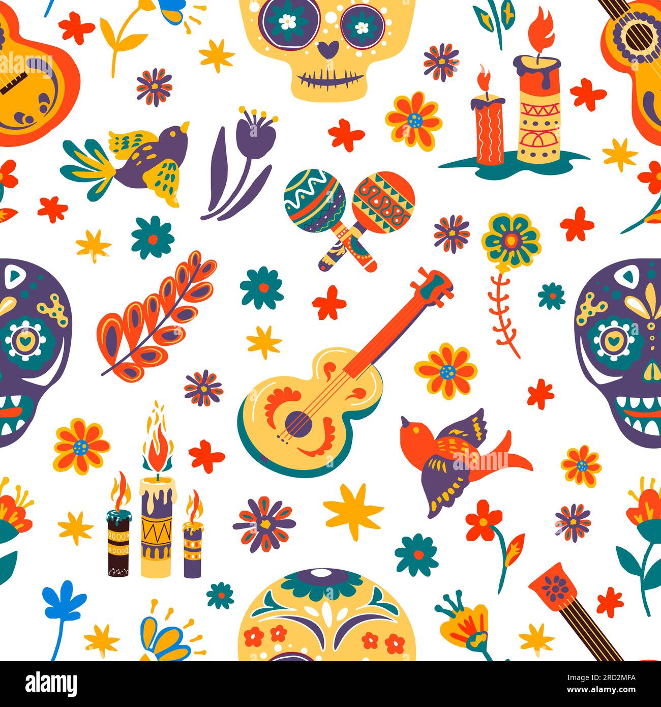 Tag der Toten mexikanischen Feiertag Symbole nahtlose Muster Stock Vektor