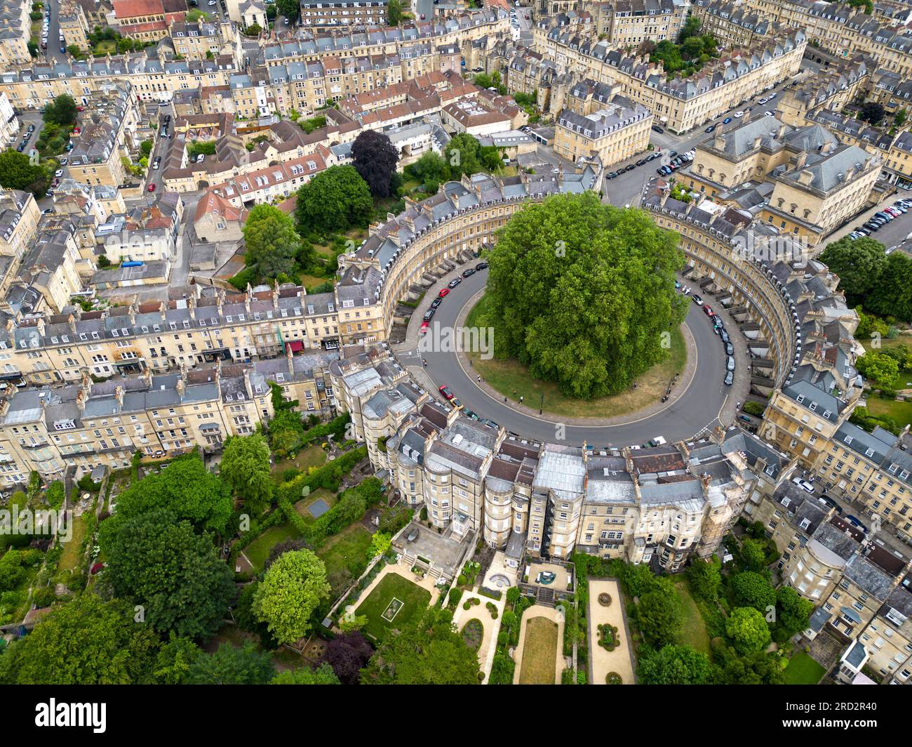 Blick aus der Vogelperspektive auf den Circus, Bath, Somerset, England Stockfoto